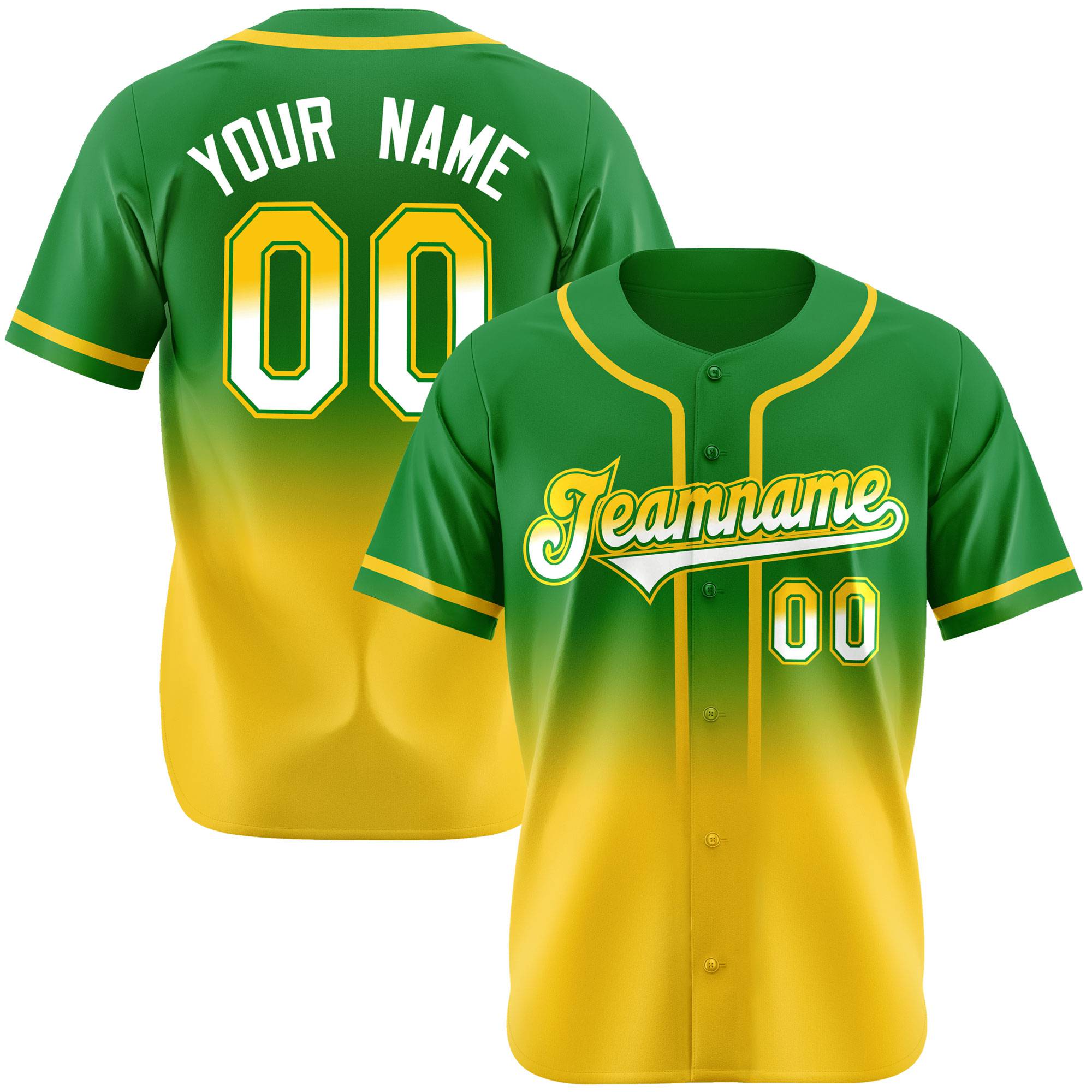 Custom Kelly Green Gold-White Authentic Fade Fashion Baseball Jersey