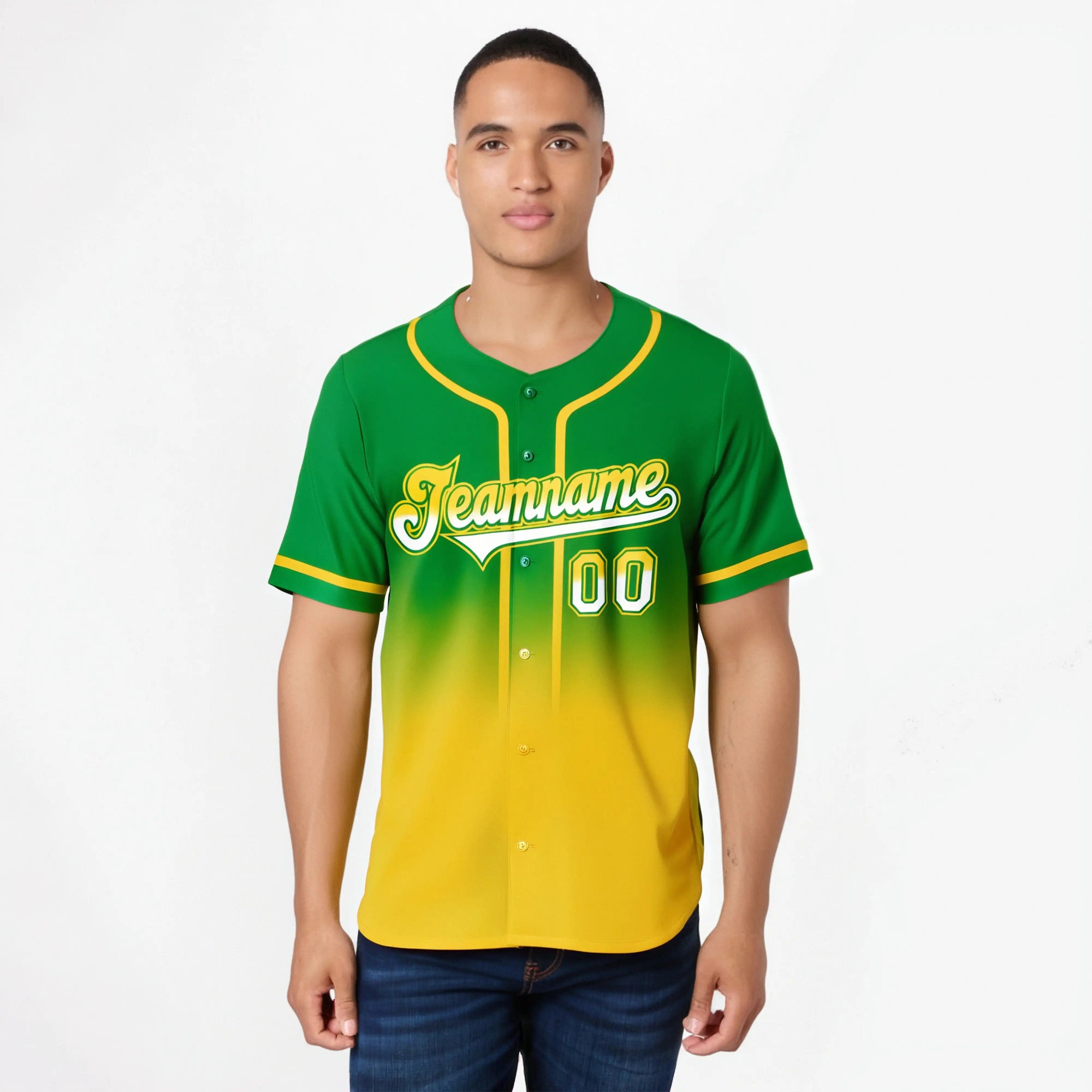 Custom Kelly Green Gold-White Authentic Fade Fashion Baseball Jersey