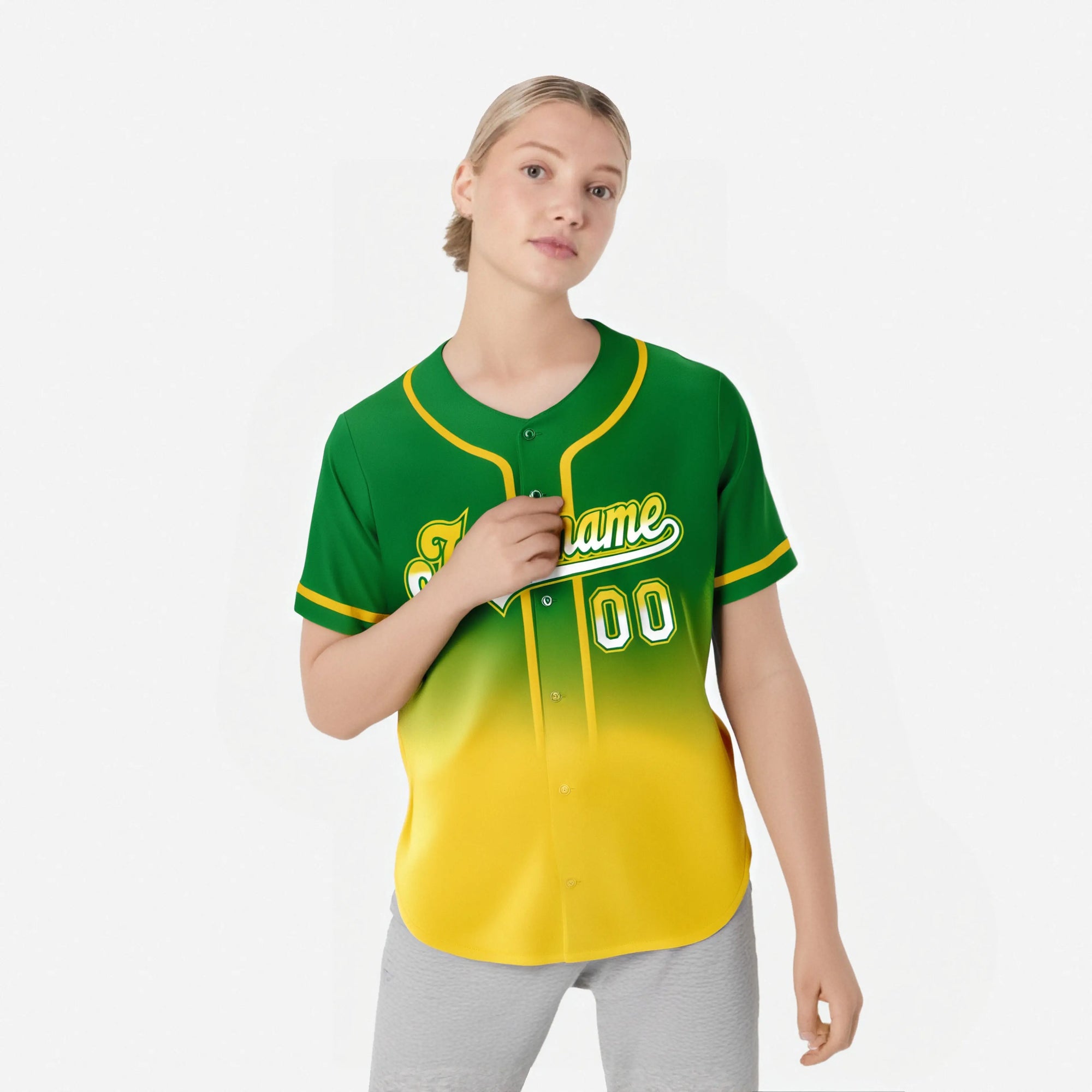 Custom Kelly Green Gold-White Authentic Fade Fashion Baseball Jersey