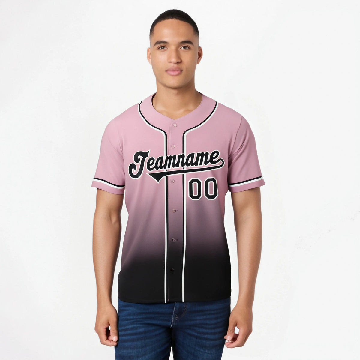 Custom Pink Black-White Authentic Fade Fashion Baseball Jersey