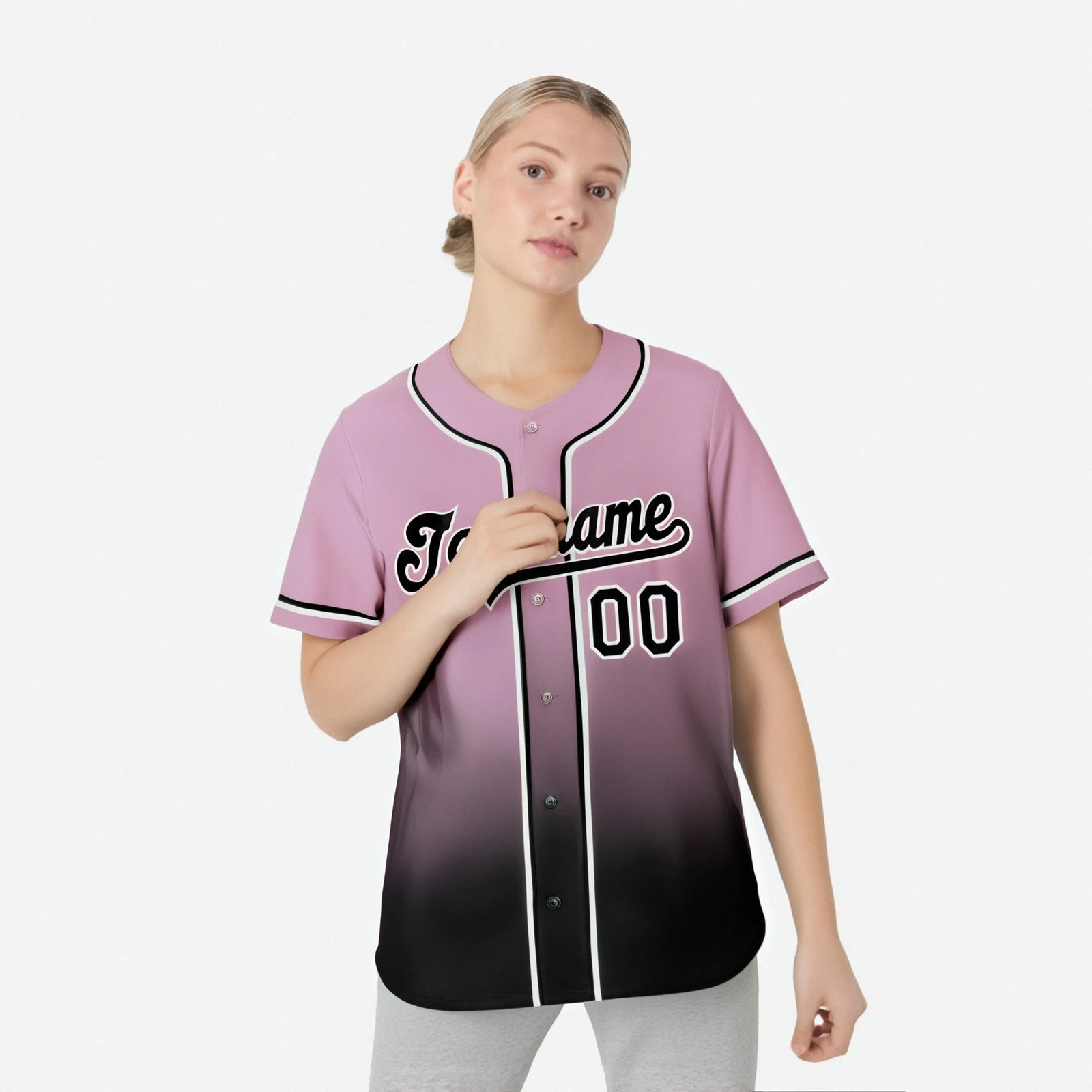 Custom Pink Black-White Authentic Fade Fashion Baseball Jersey
