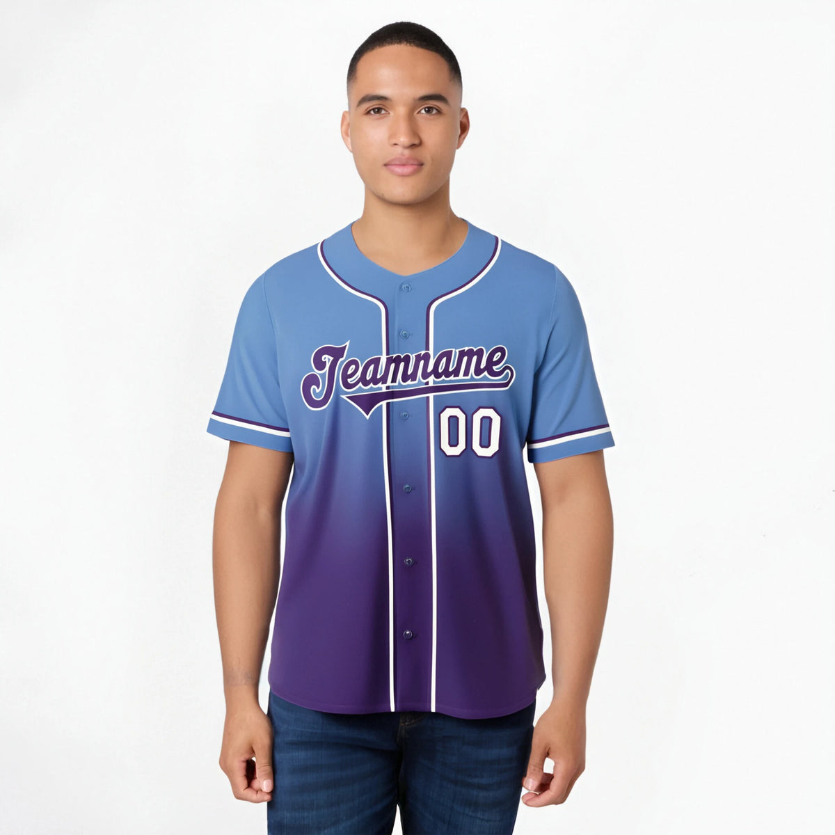 Custom Light Blue Purple-White Authentic Fade Fashion Baseball Jersey