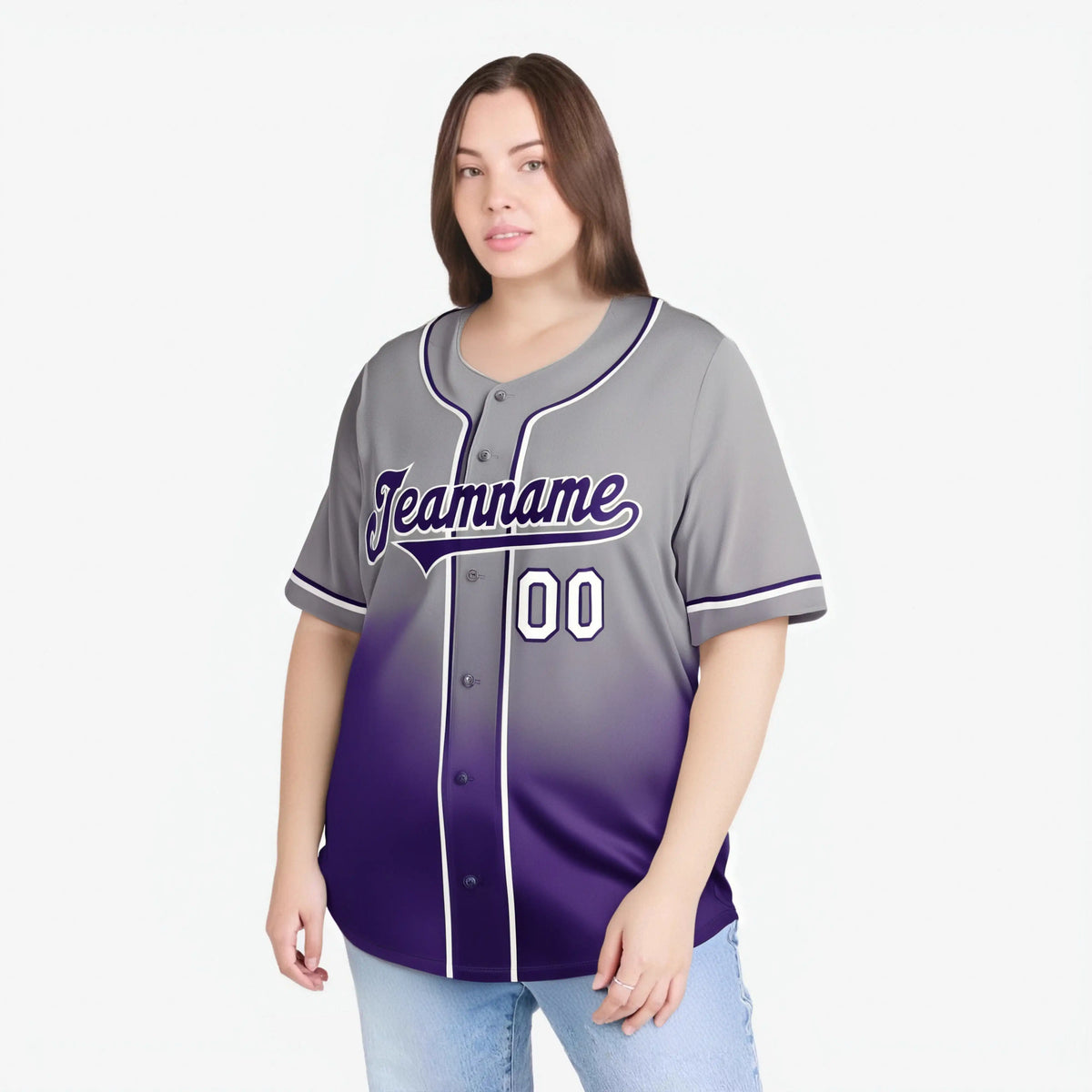 Custom Gray Purple-White Authentic Fade Fashion Baseball Jersey