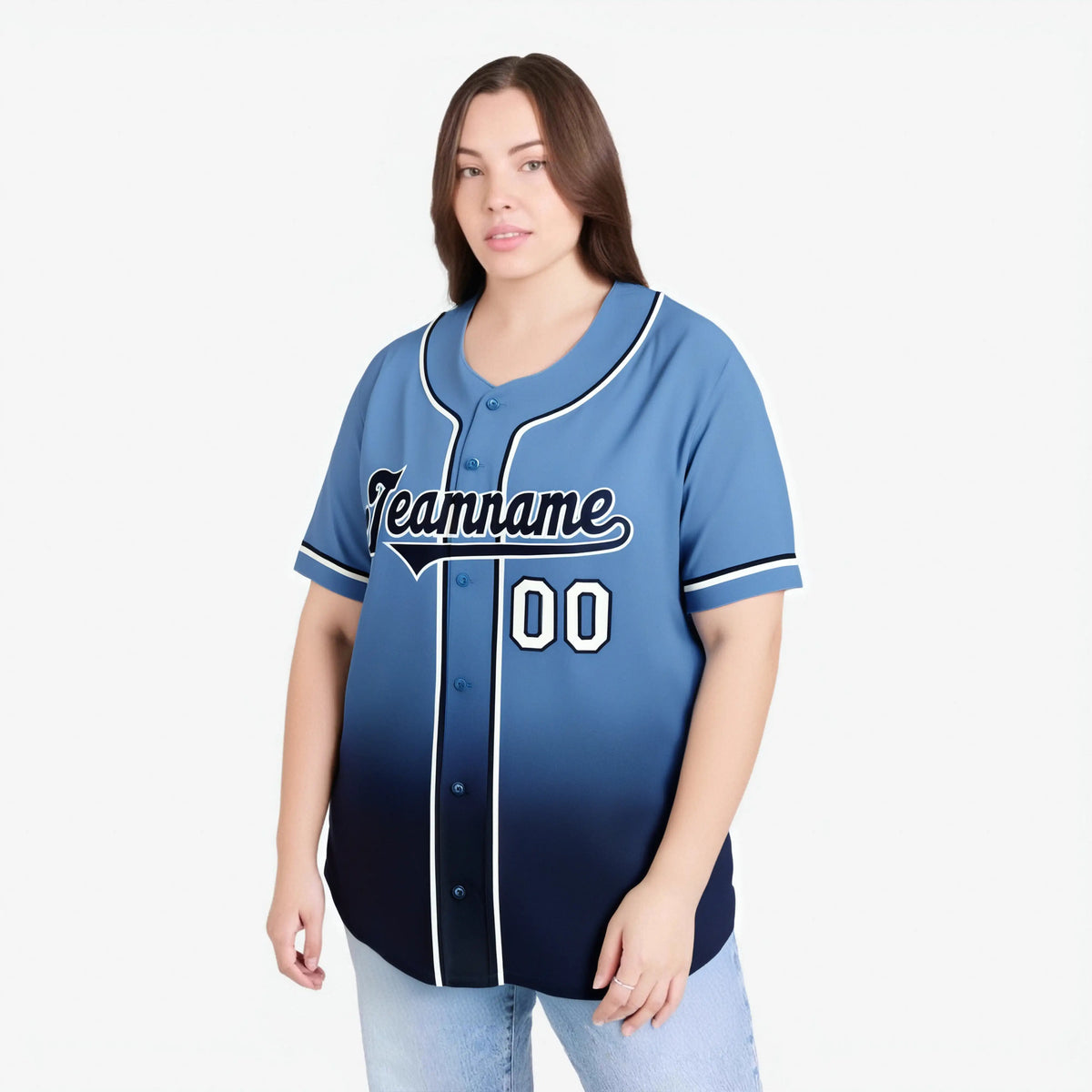 Custom Light Blue Navy-White Authentic Fade Fashion Baseball Jersey