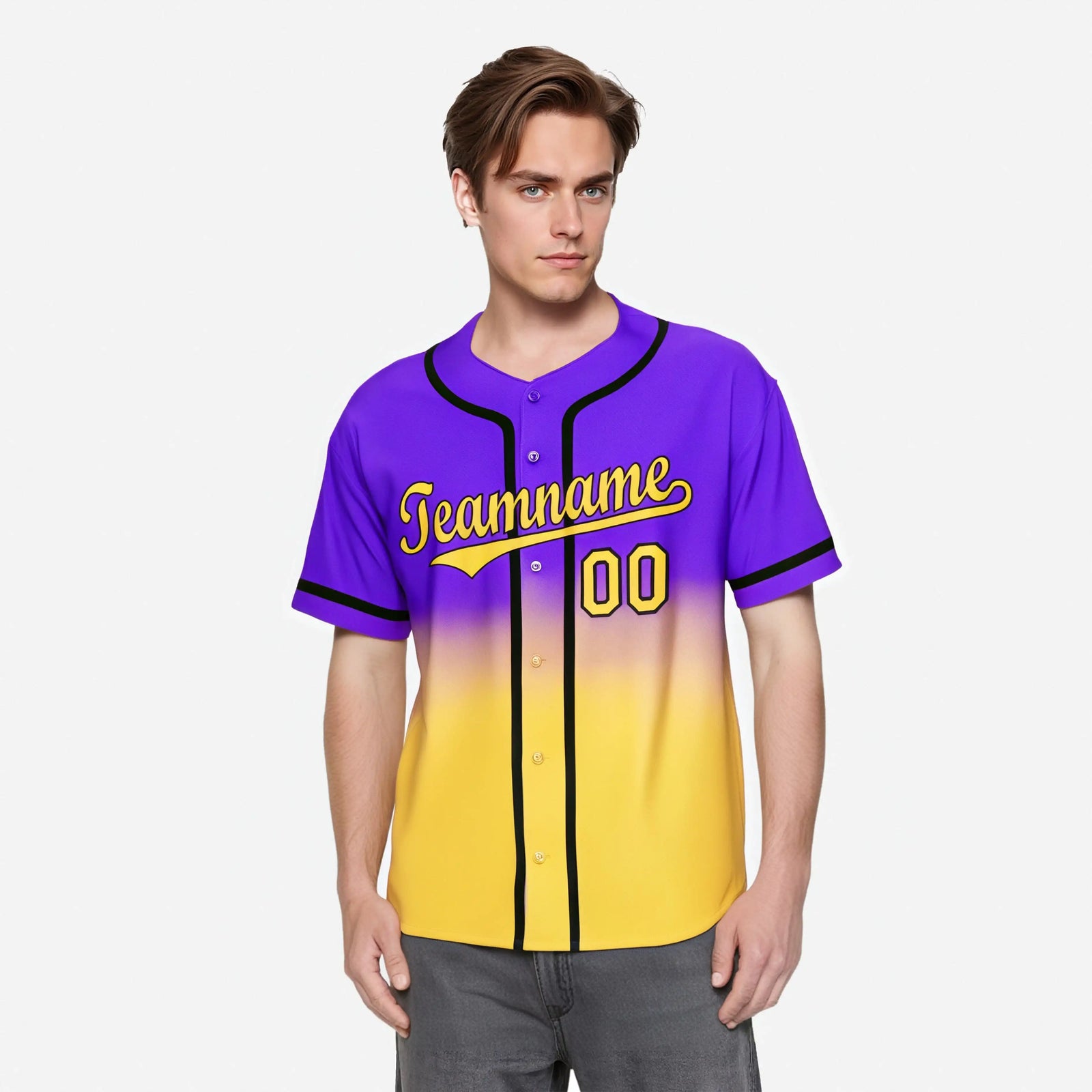 Custom Purple Yellow-Black Authentic Fade Fashion Baseball Jersey