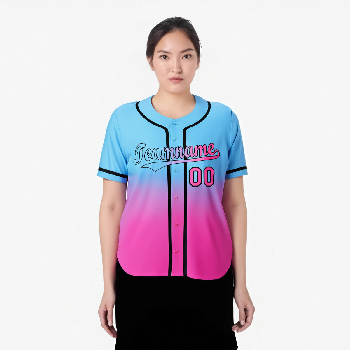 Custom Light Blue Pink-Black Authentic Fade Fashion Baseball Jersey