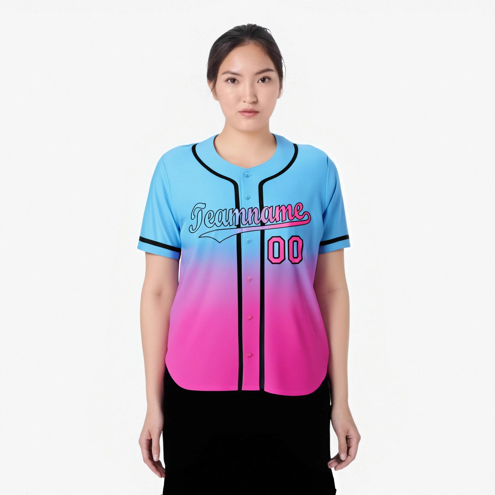 Custom Light Blue Pink-Black Authentic Fade Fashion Baseball Jersey