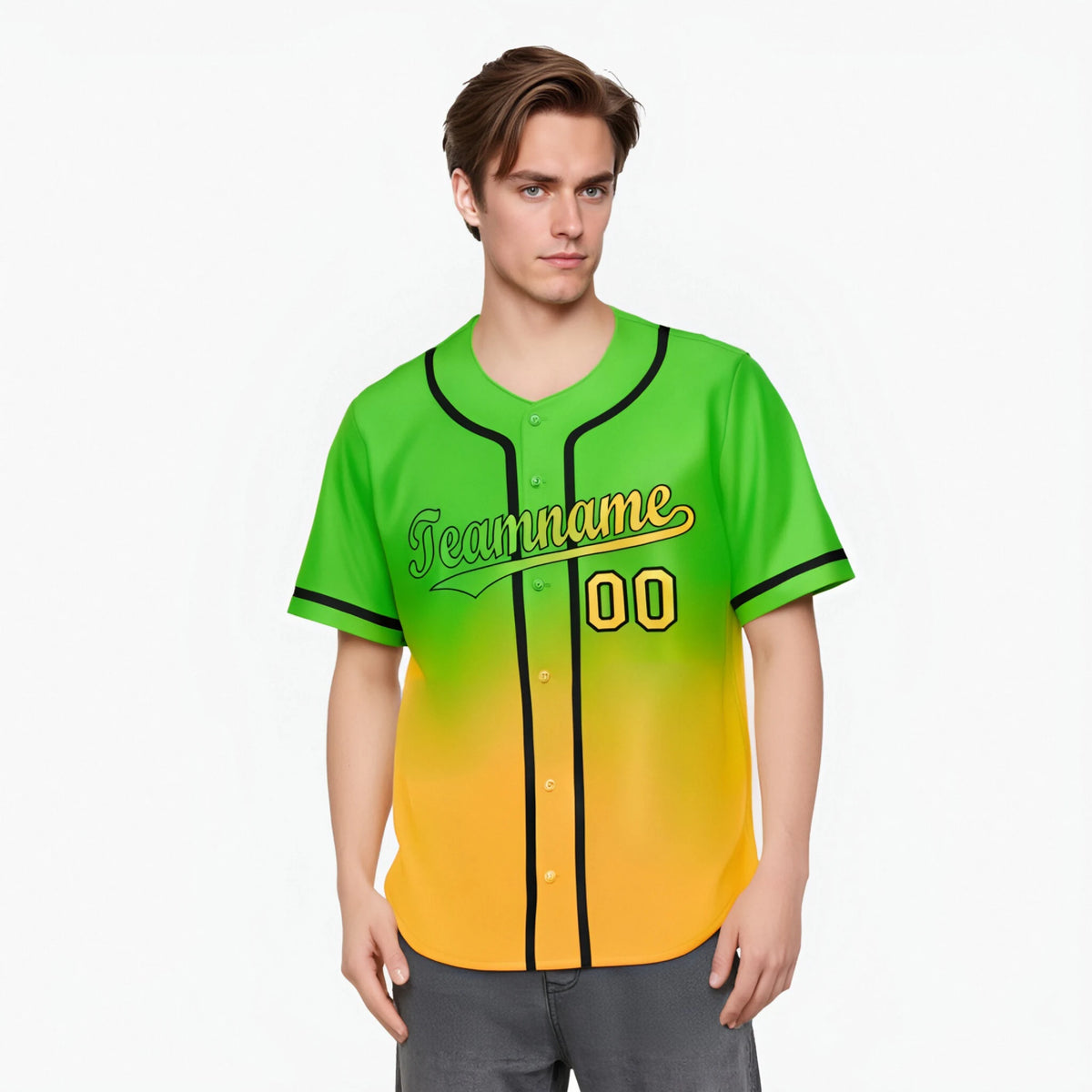 Custom Green Yellow-Black Authentic Fade Fashion Baseball Jersey