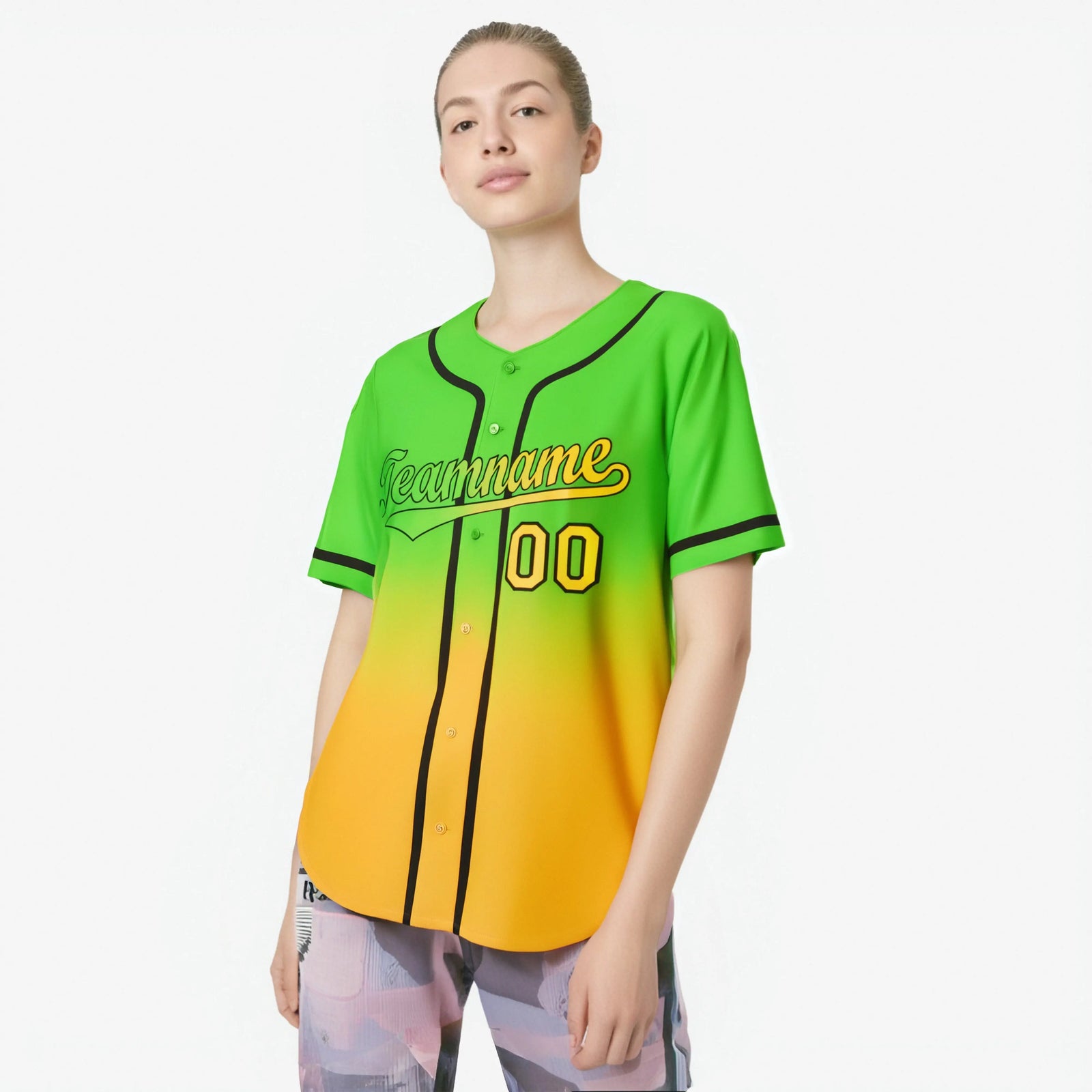 Custom Green Yellow-Black Authentic Fade Fashion Baseball Jersey
