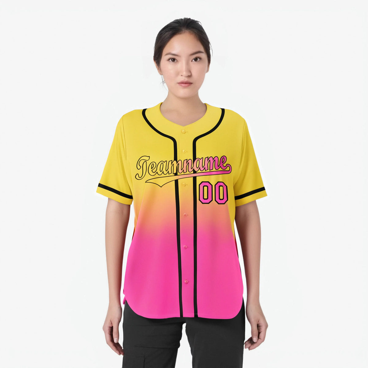 Custom Yellow Pink-Black Authentic Fade Fashion Baseball Jersey