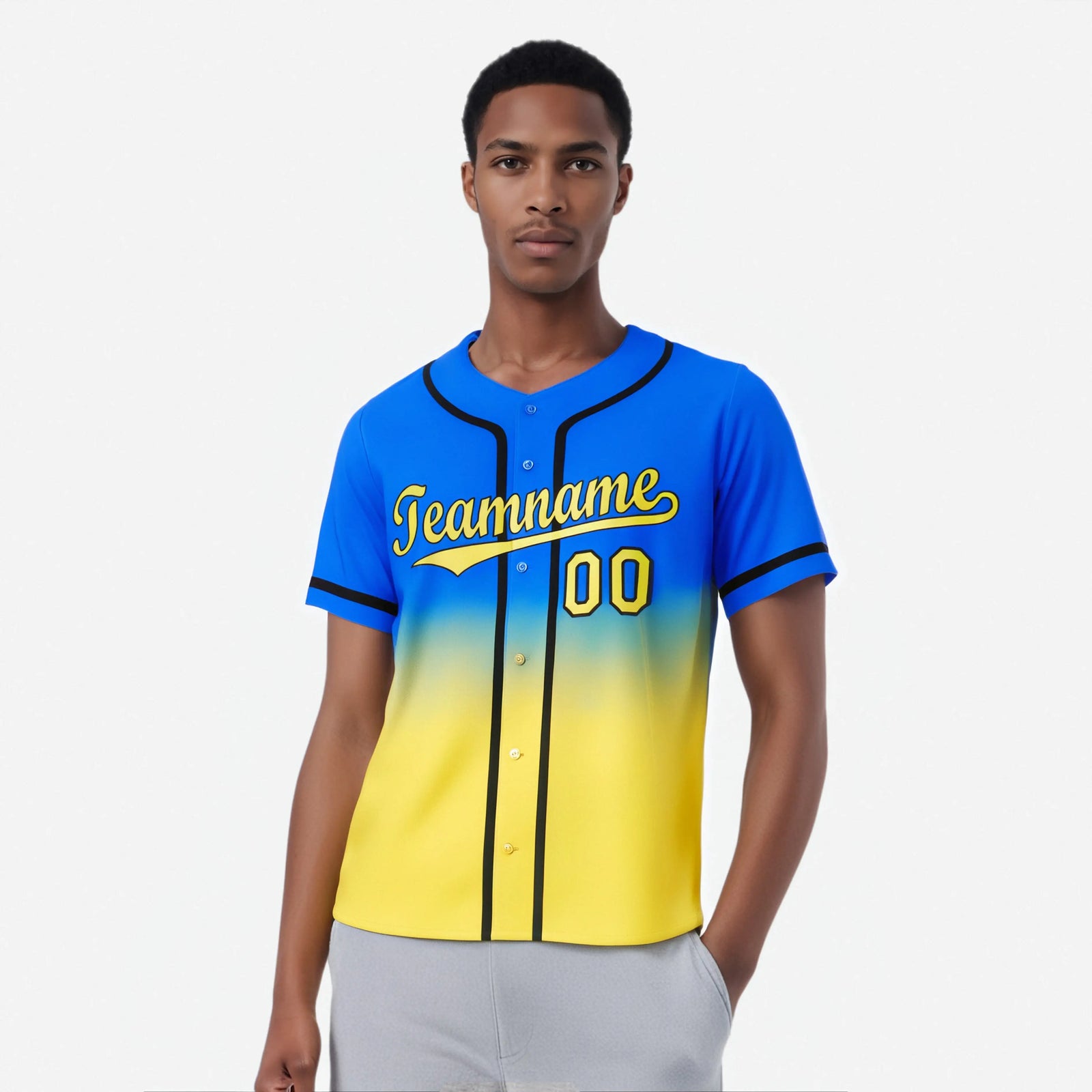 Custom Blue Yellow-Black Authentic Fade Fashion Baseball Jersey