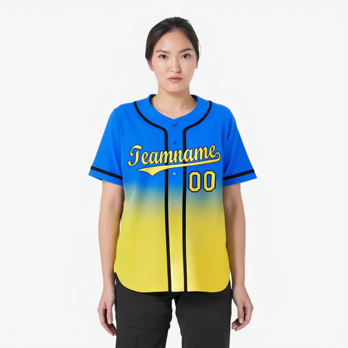 Custom Blue Yellow-Black Authentic Fade Fashion Baseball Jersey