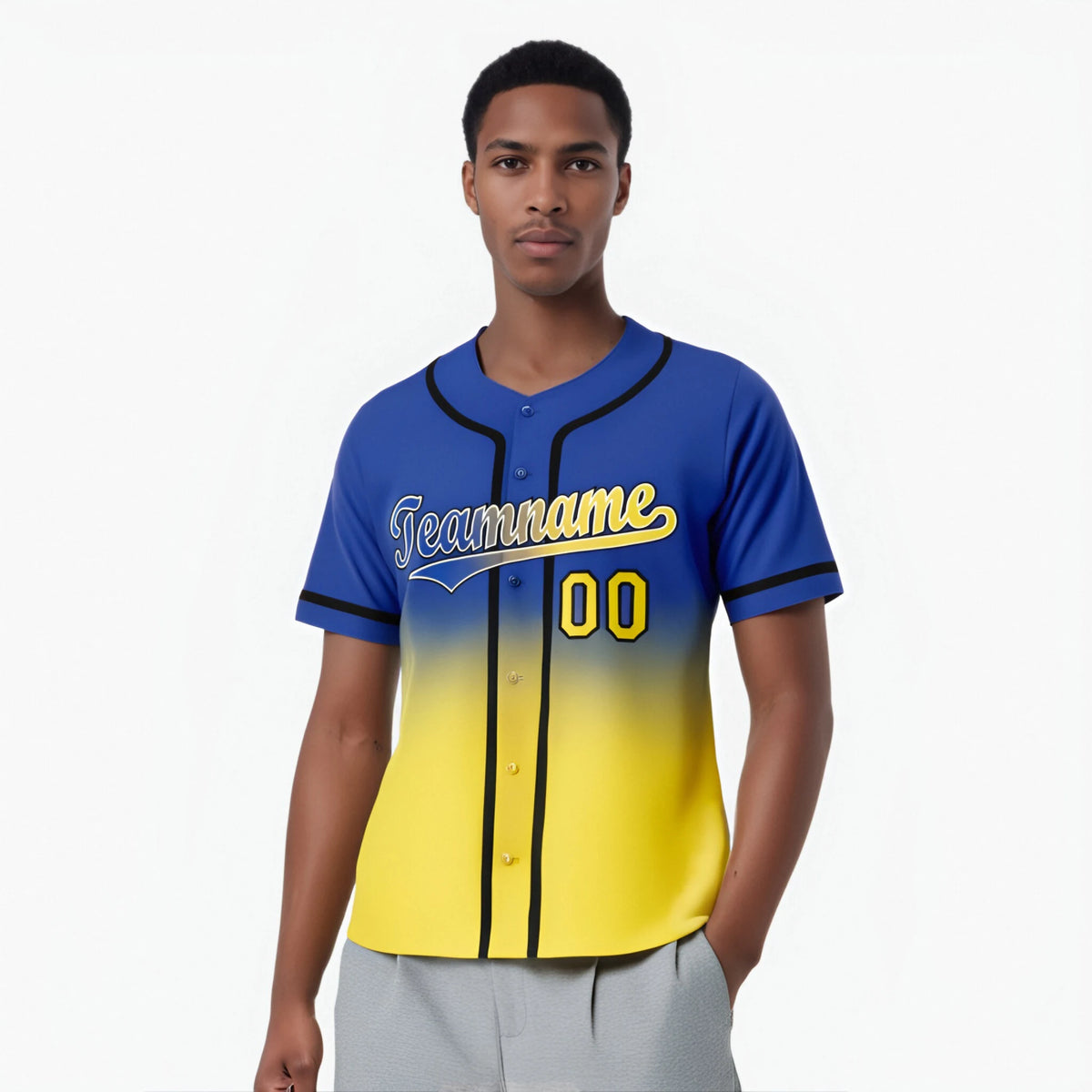 Custom Blue Yellow-Black Authentic Fade Fashion Baseball Jersey