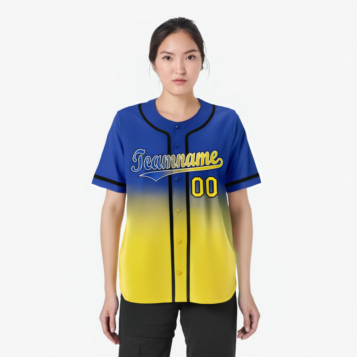Custom Blue Yellow-Black Authentic Fade Fashion Baseball Jersey
