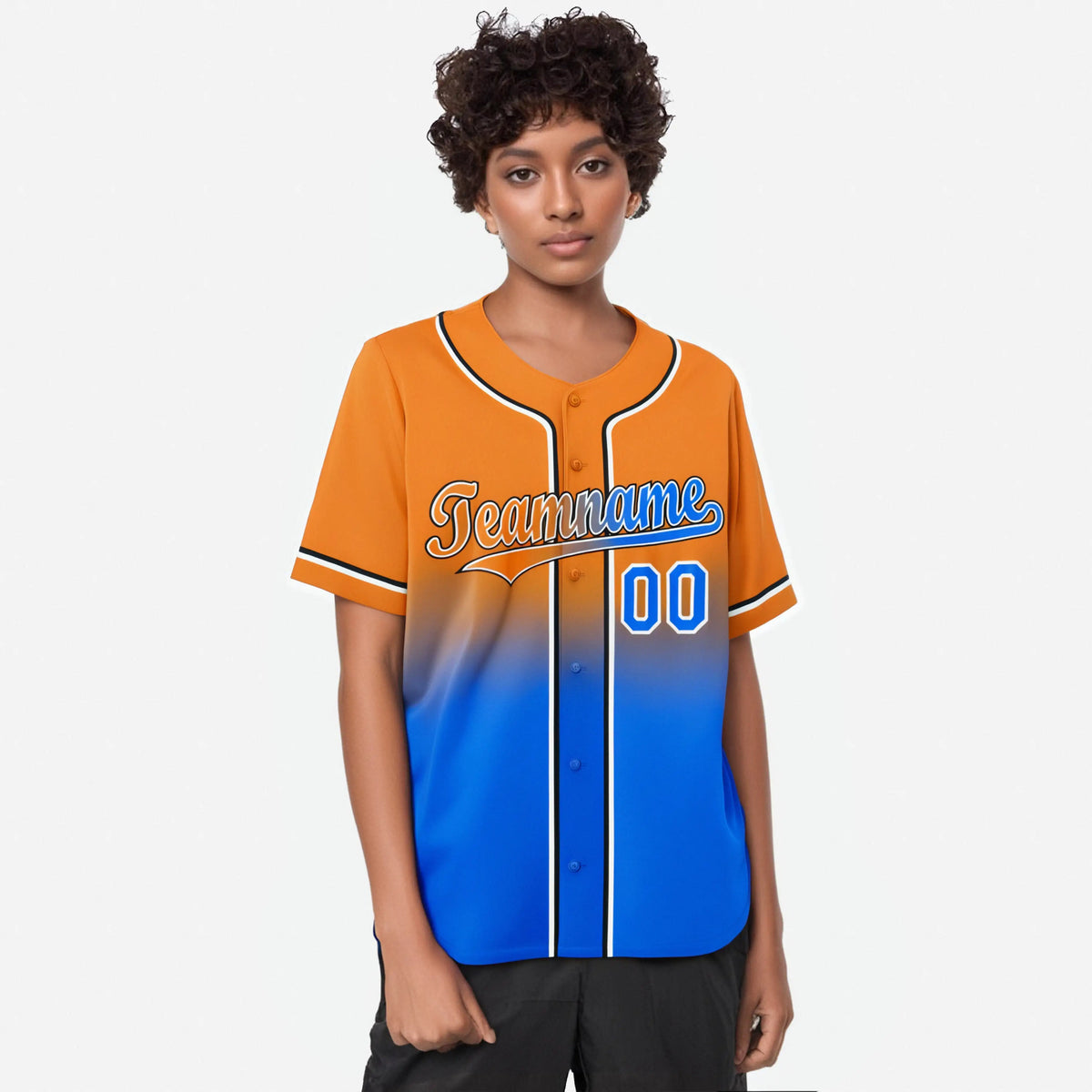 Custom Orange Sky Blue Black Authentic Fade Fashion Baseball Jersey
