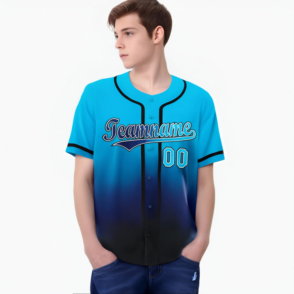 Custom Sky Blue Navy Authentic Fade Fashion Baseball Jersey