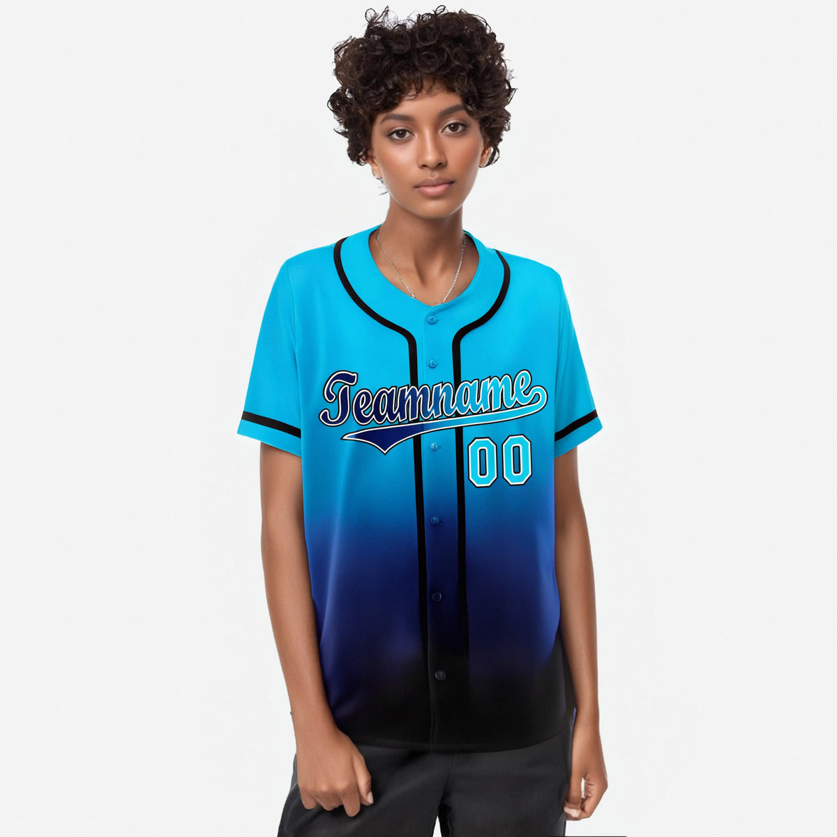 Custom Sky Blue Navy Authentic Fade Fashion Baseball Jersey