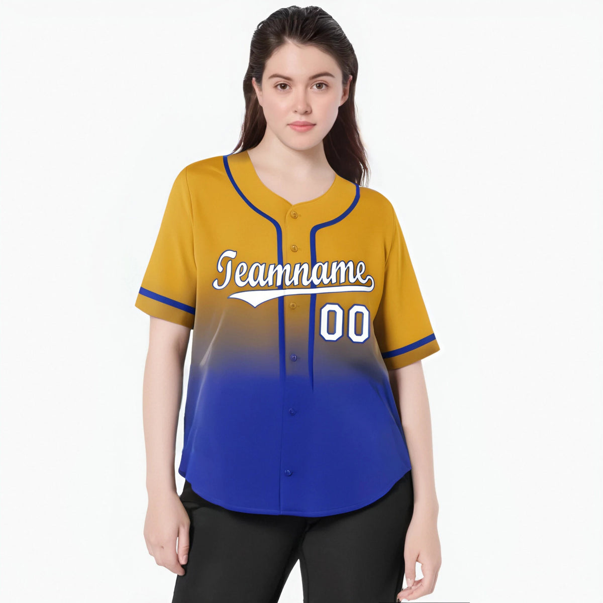 Custom Yellow Blue-White Authentic Fade Fashion Baseball Jersey