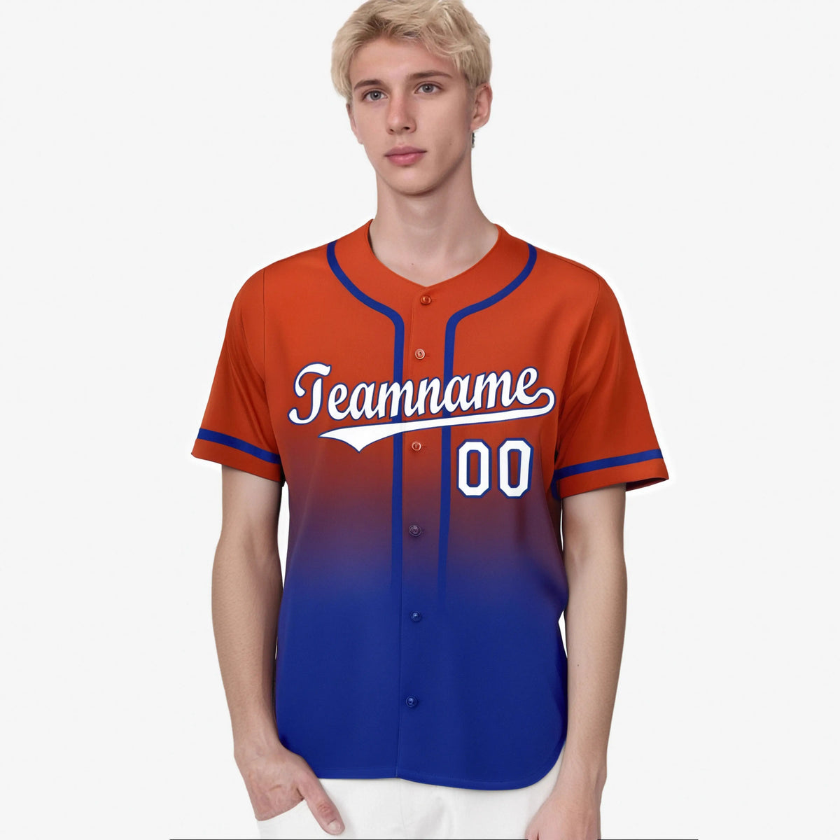 Custom Orange-Royal Blue-White Authentic Fade Fashion Baseball Jersey
