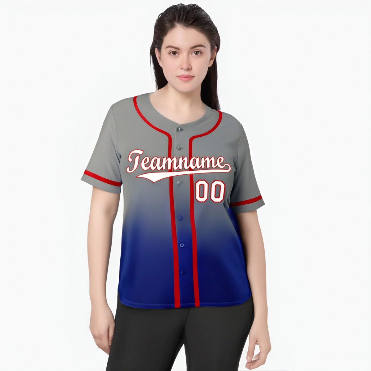 Custom Gray Royal Blue Red Authentic Fade Fashion Baseball Jersey