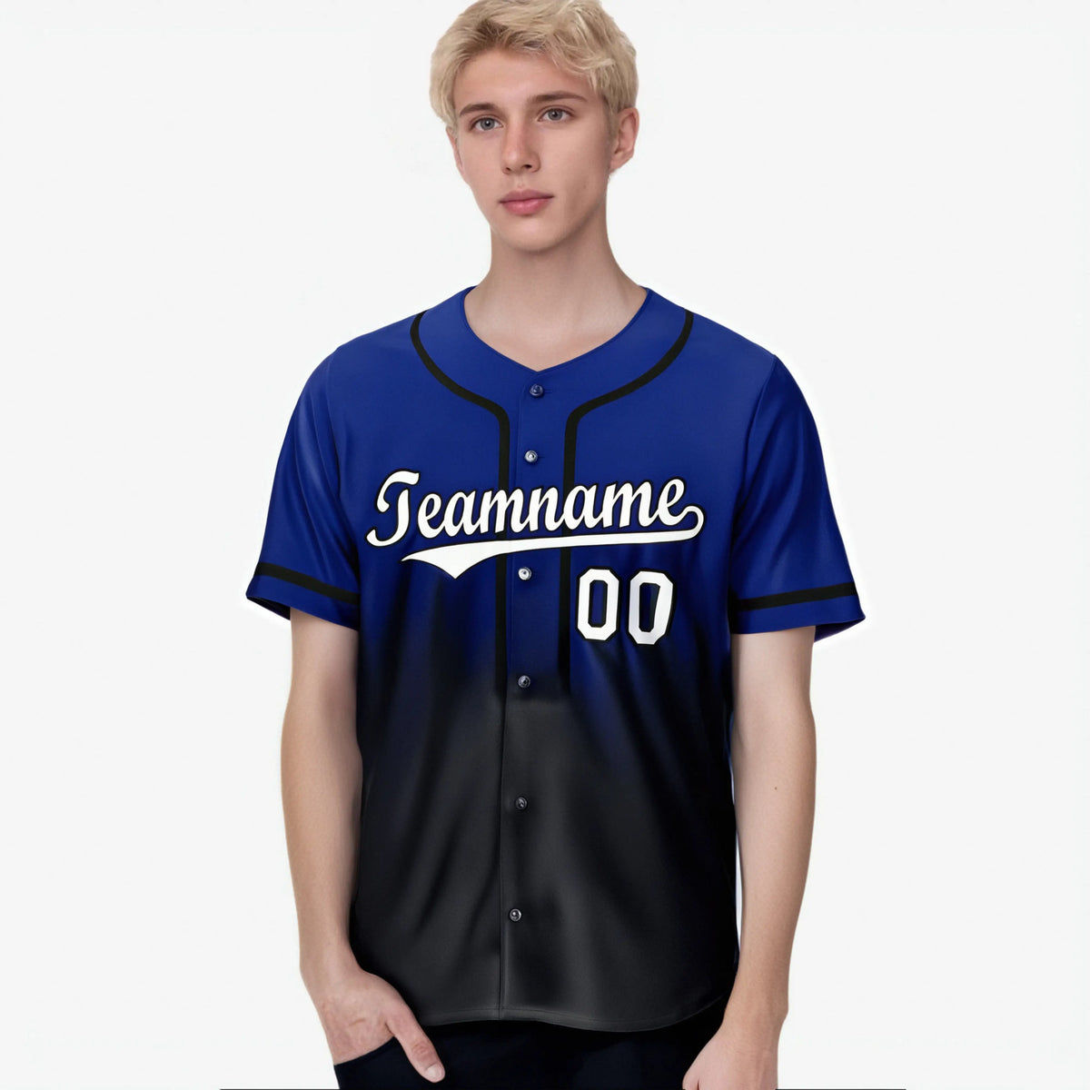 Custom Royal Blue Black-White Authentic Fade Fashion Baseball Jersey
