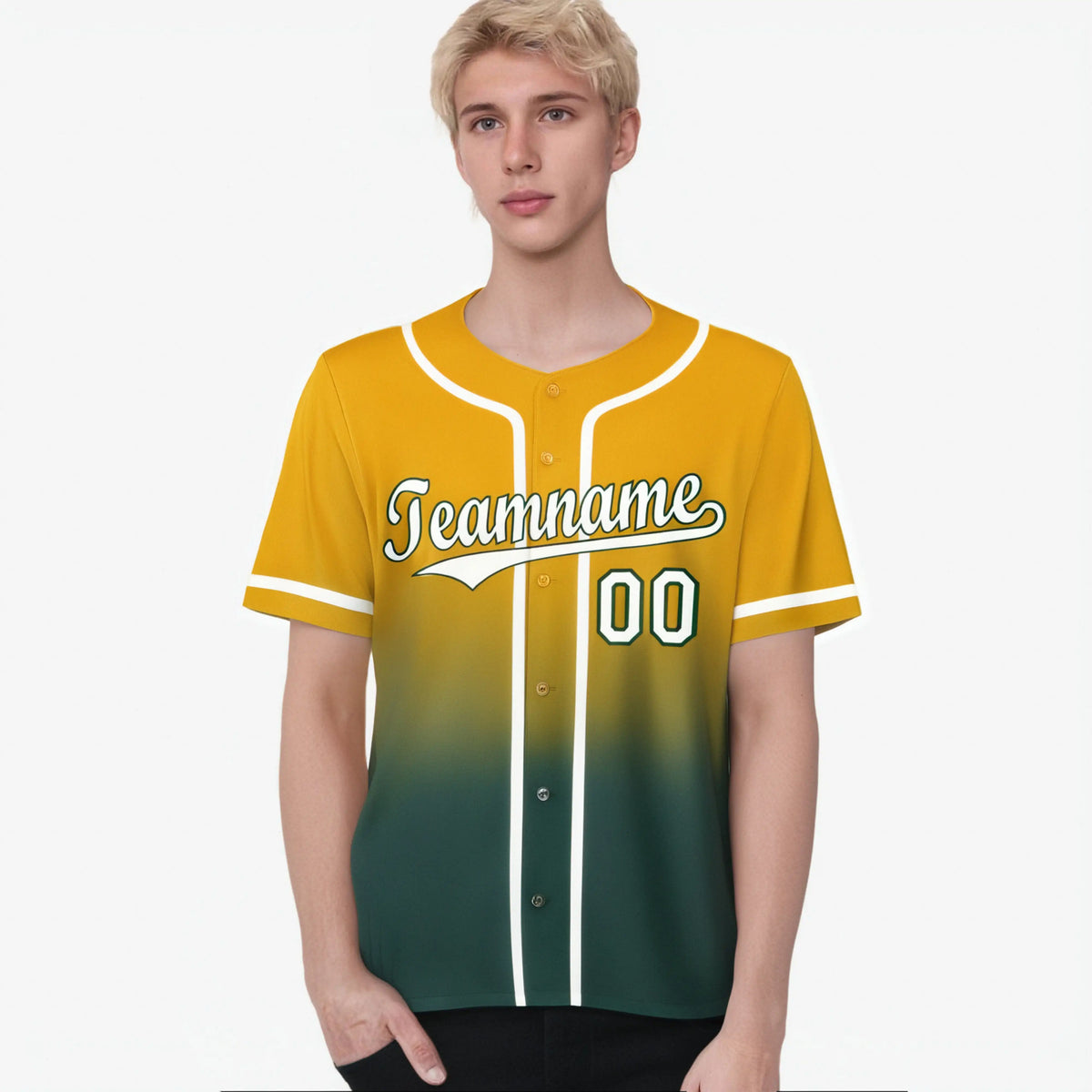 Custom Yellow Green Authentic Fade Fashion Baseball Jersey