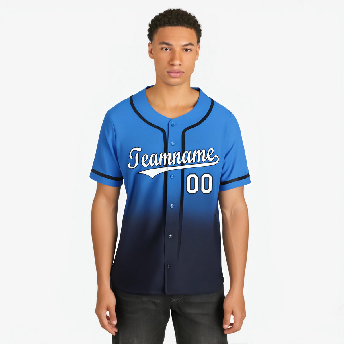 Custom Blue Navy-White Authentic Fade Fashion Baseball Jersey