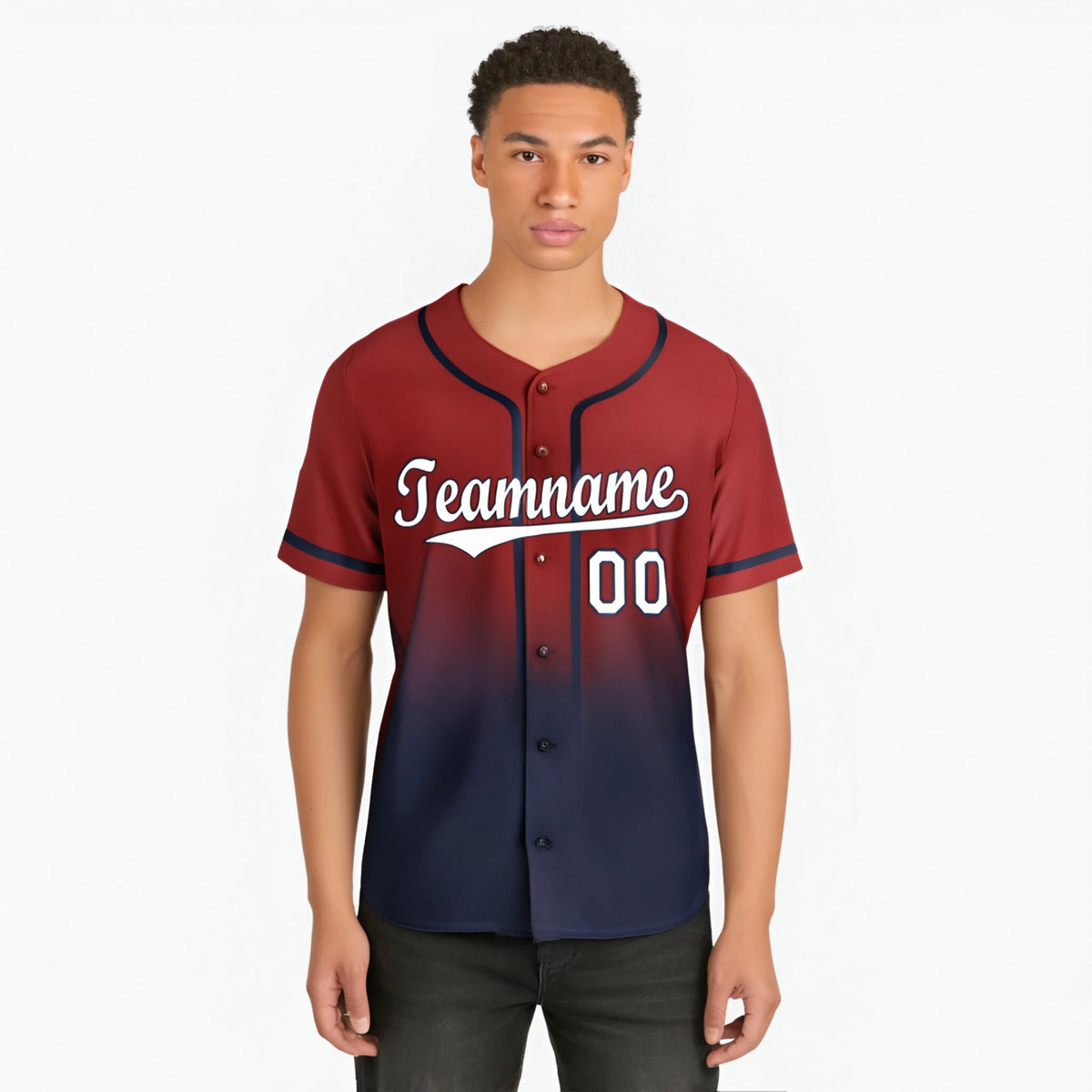 Custom Scarlet Navy-White Authentic Fade Fashion Baseball Jersey
