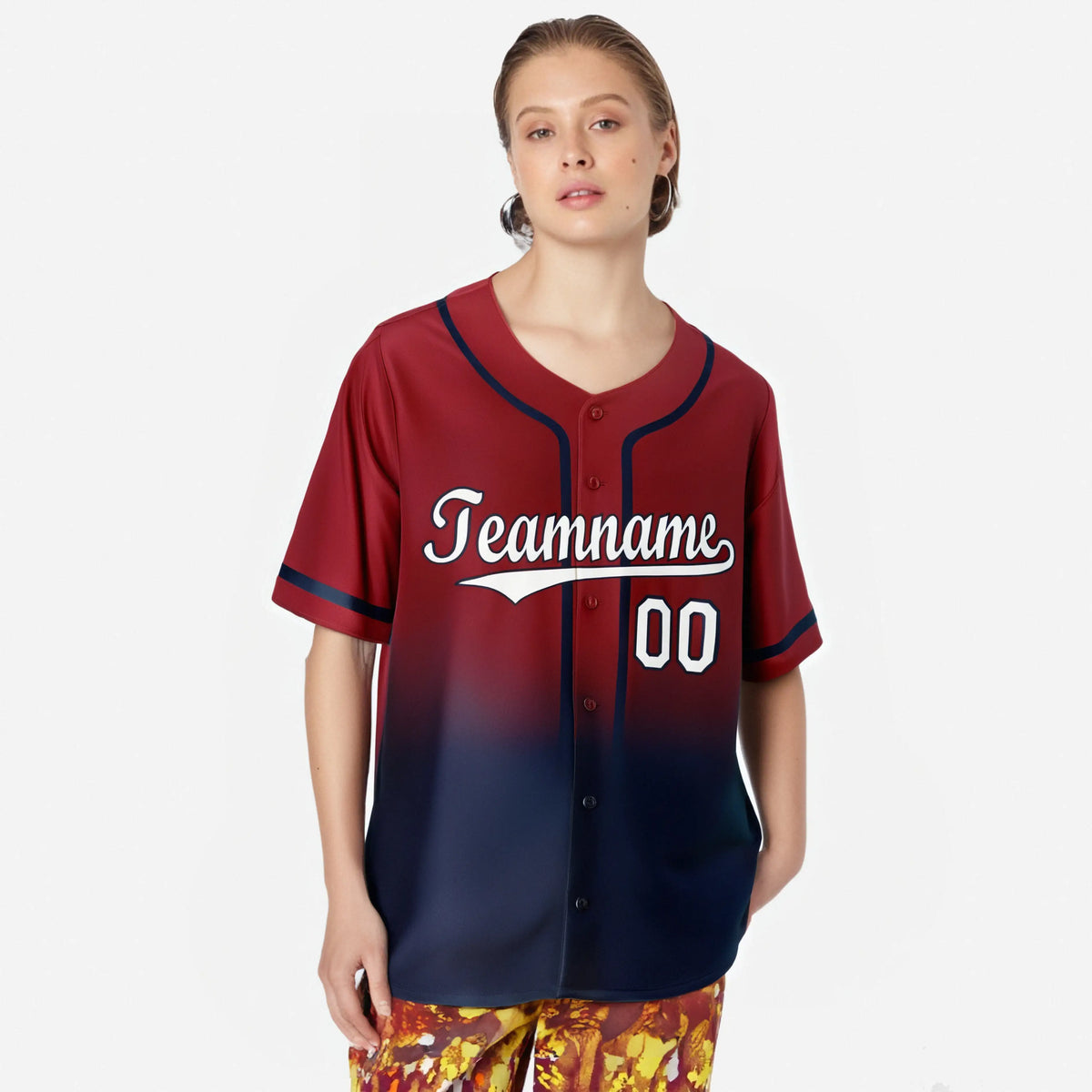 Custom Scarlet Navy-White Authentic Fade Fashion Baseball Jersey