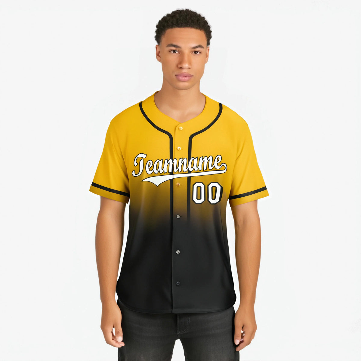 Custom Yellow Black-White Authentic Fade Fashion Baseball Jersey