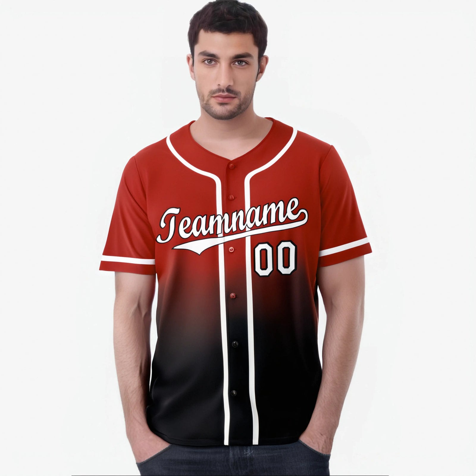 Custom Red Black-White Authentic Fade Fashion Baseball Jersey