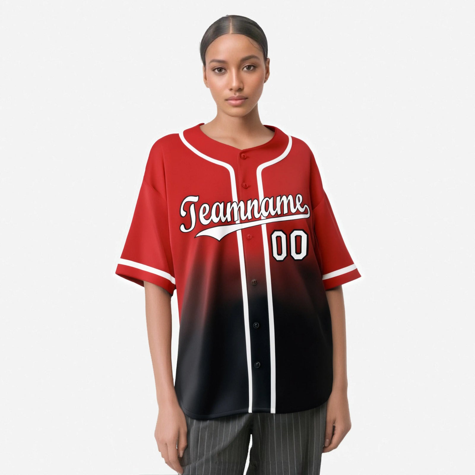 Custom Red Black-White Authentic Fade Fashion Baseball Jersey