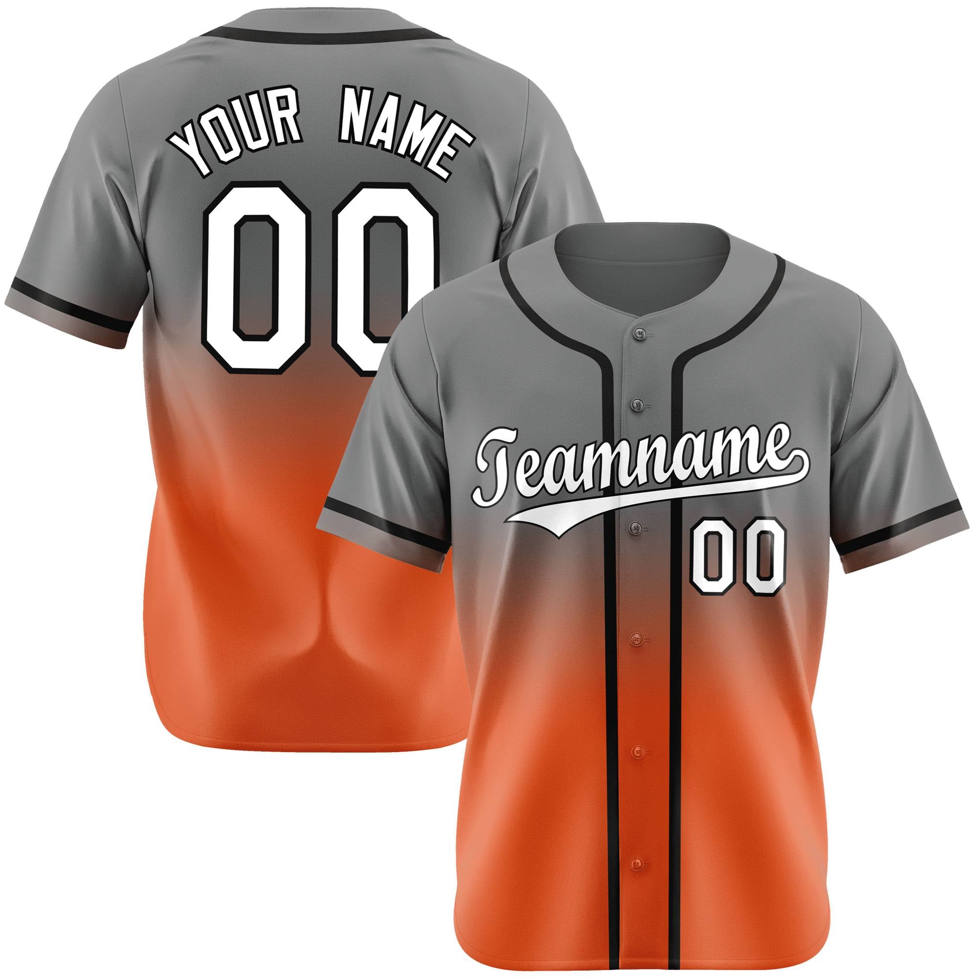 Custom Gray Orange-White Authentic Fade Fashion Baseball Jersey