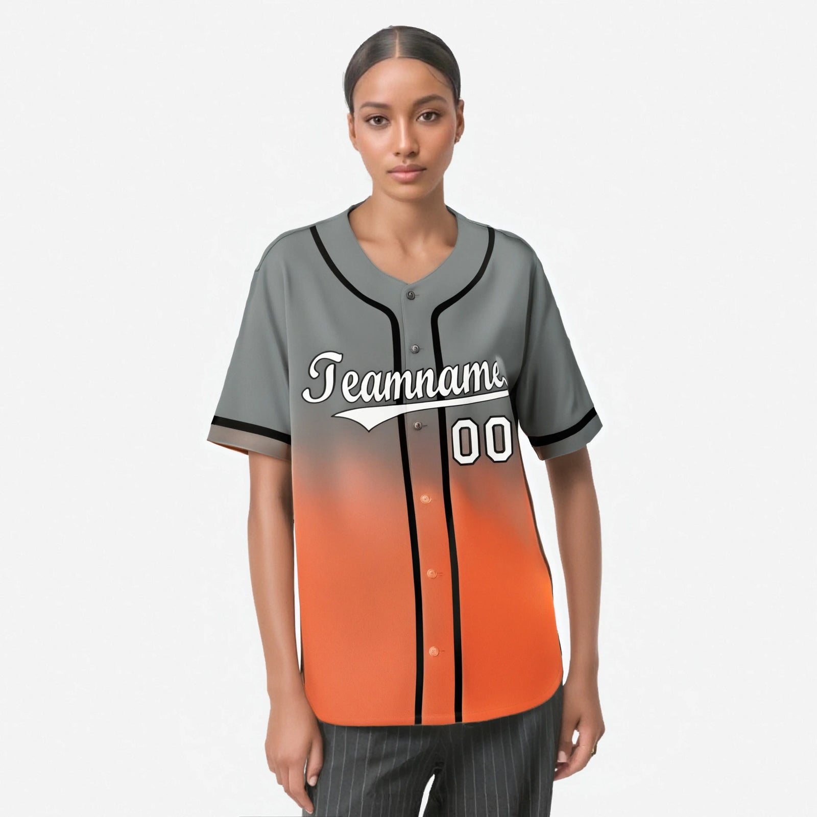 Custom Gray Orange-White Authentic Fade Fashion Baseball Jersey