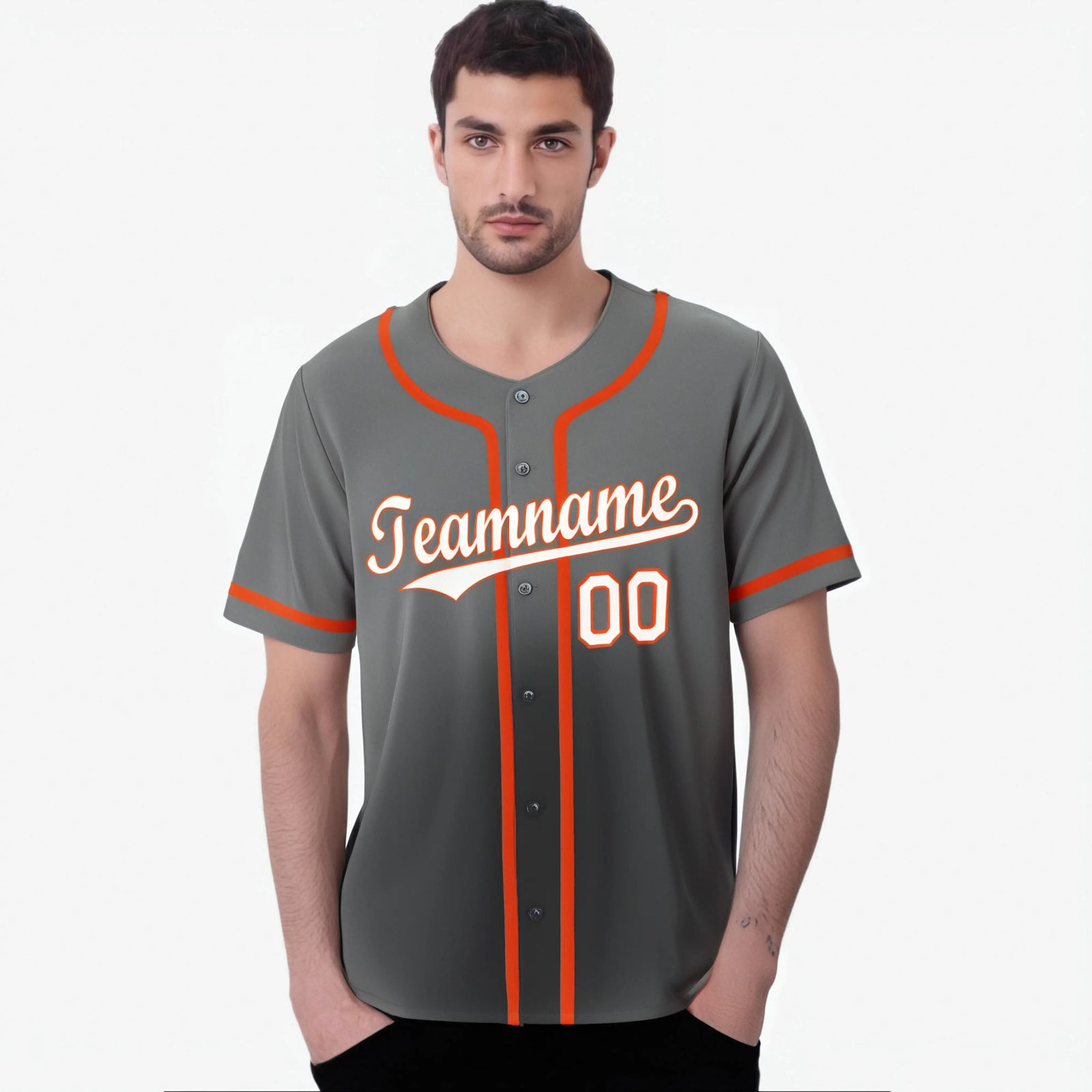 Custom Gray White-Orange Authentic Fade Fashion Baseball Jersey