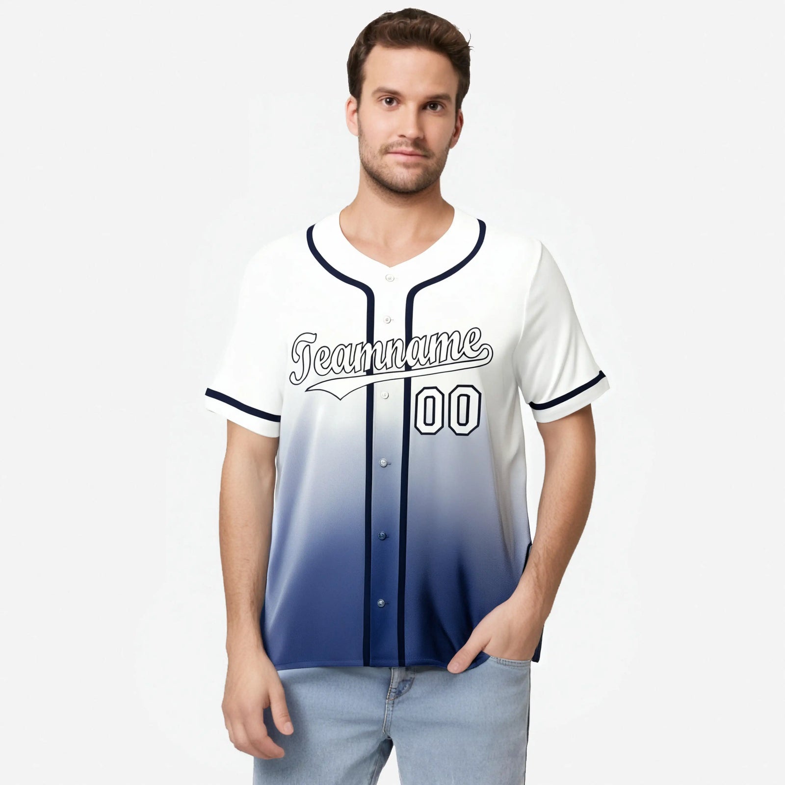 Custom Whit Blue Authentic Fade Fashion Baseball Jersey