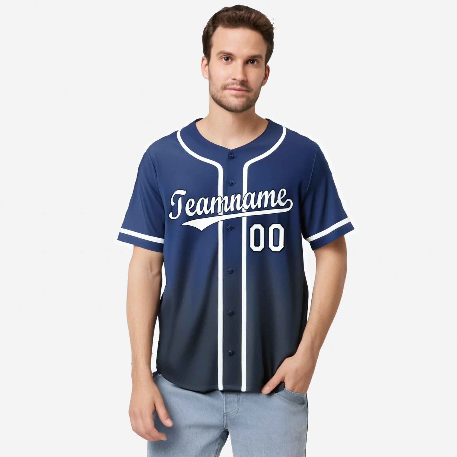 Custom Blue Navy-White Authentic Fade Fashion Baseball Jersey