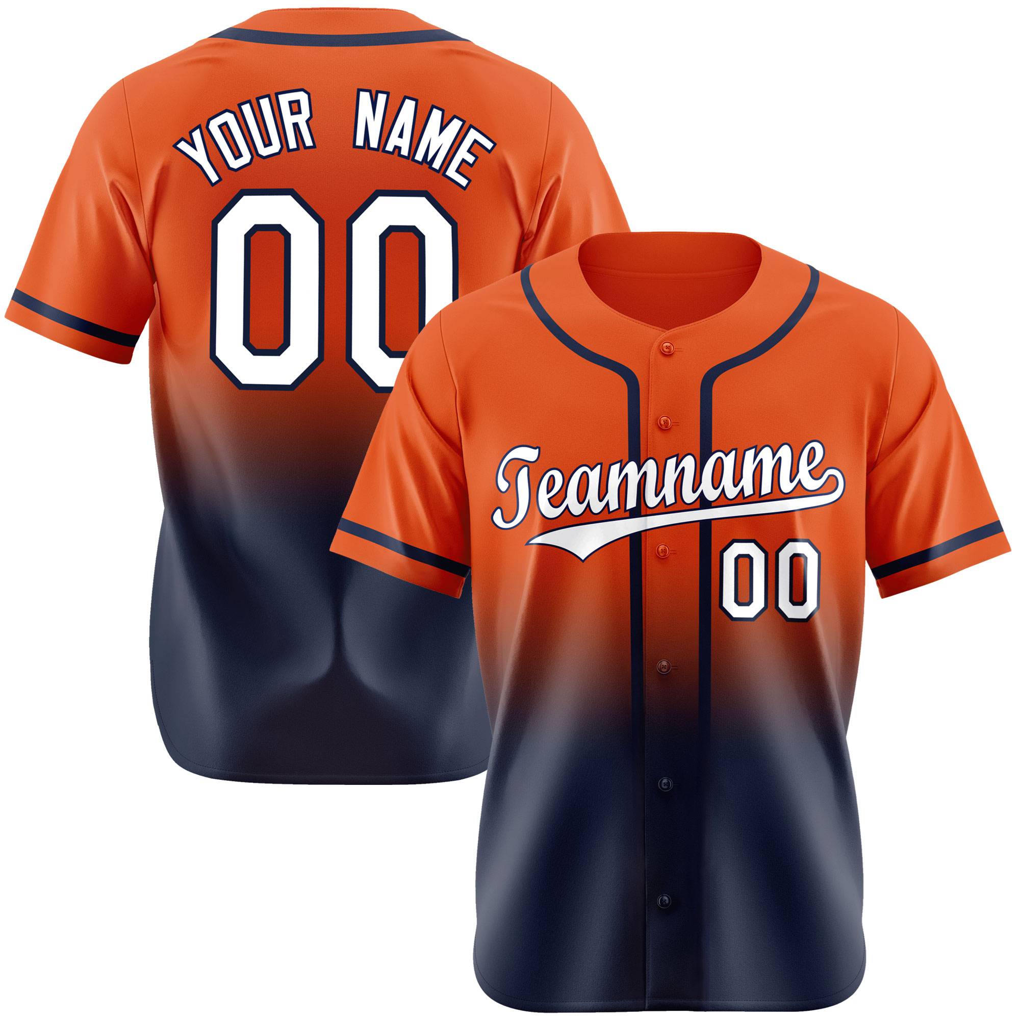 Custom Orange Navy-White Authentic Fade Fashion Baseball Jersey