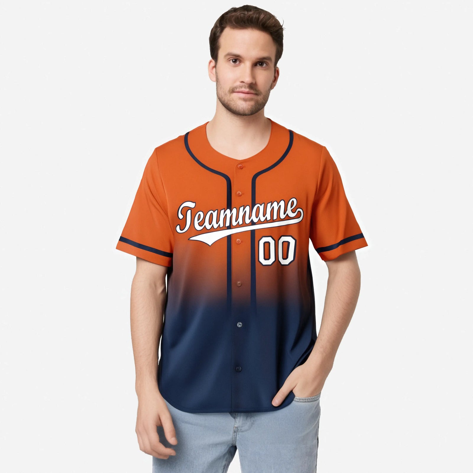 Custom Orange Navy-White Authentic Fade Fashion Baseball Jersey