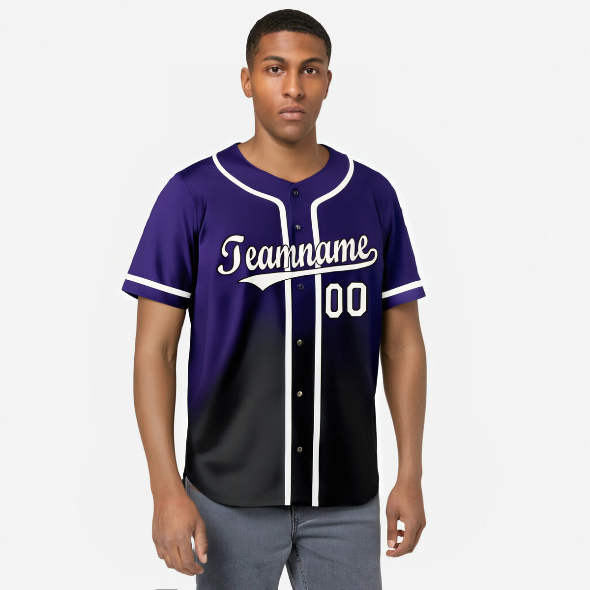 Custom Purple Black-White Authentic Fade Fashion Baseball Jersey
