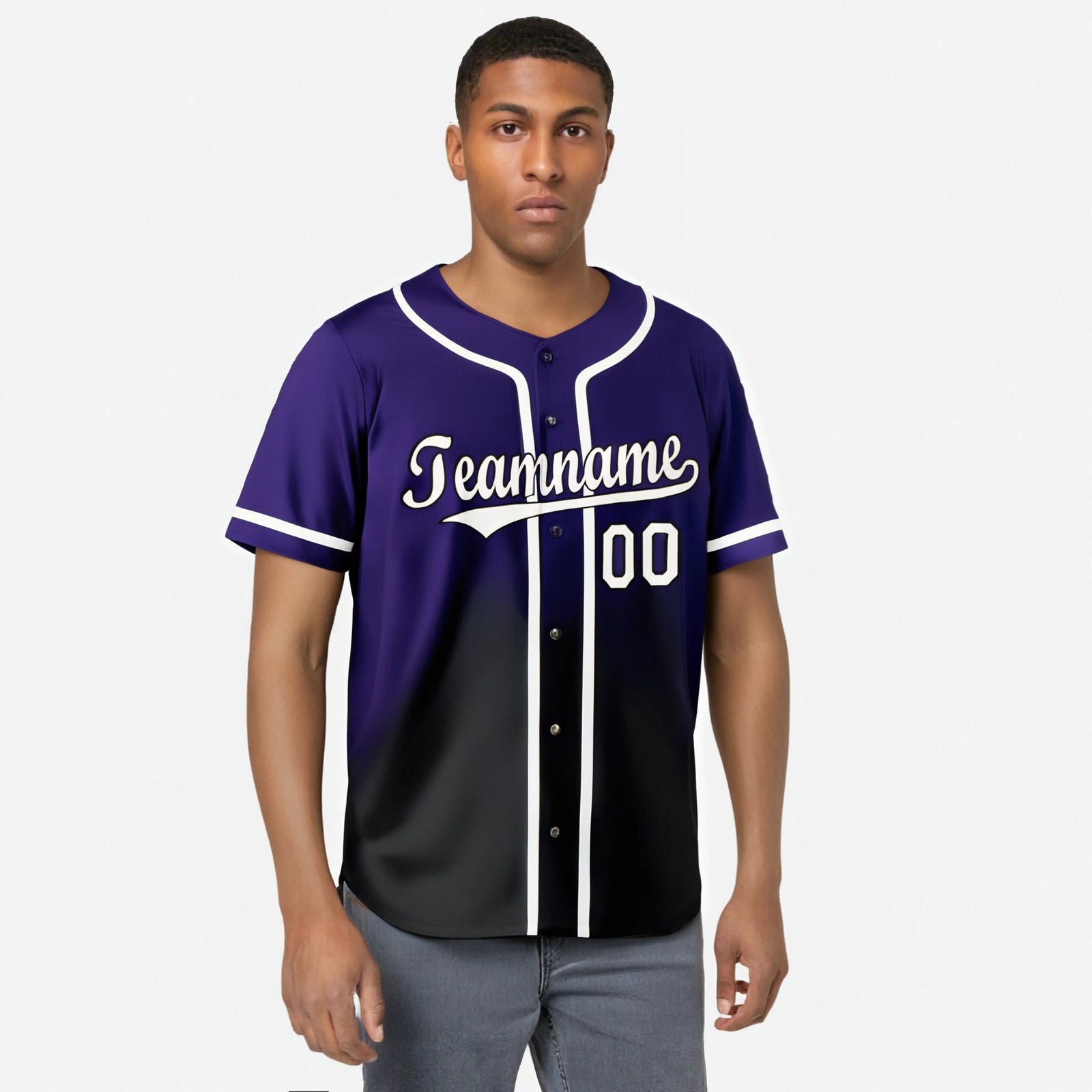 Custom Purple Black-White Authentic Fade Fashion Baseball Jersey