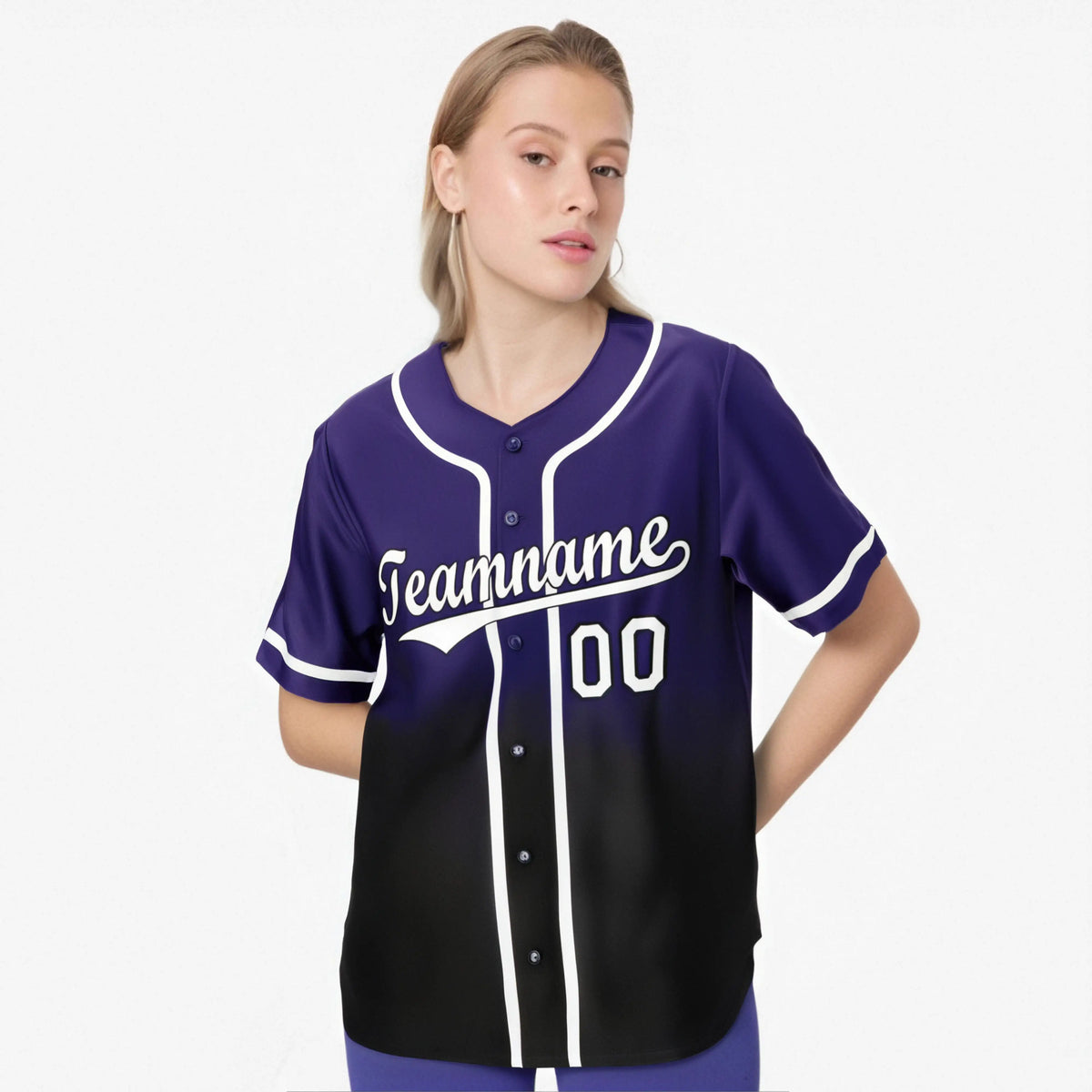 Custom Purple Black-White Authentic Fade Fashion Baseball Jersey