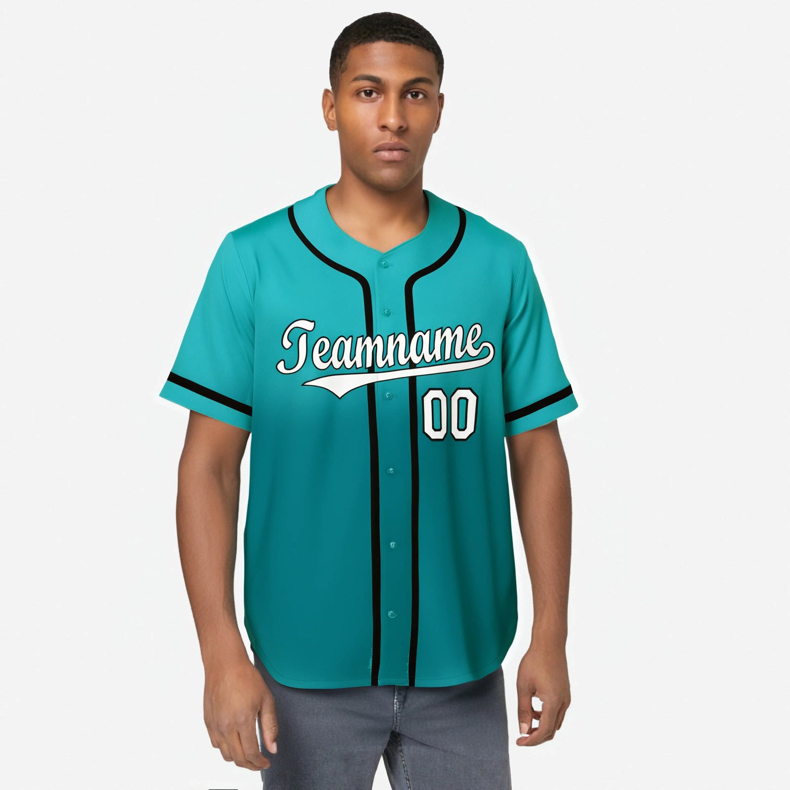 Custom Aqua White-Black Authentic Fade Fashion Baseball Jersey