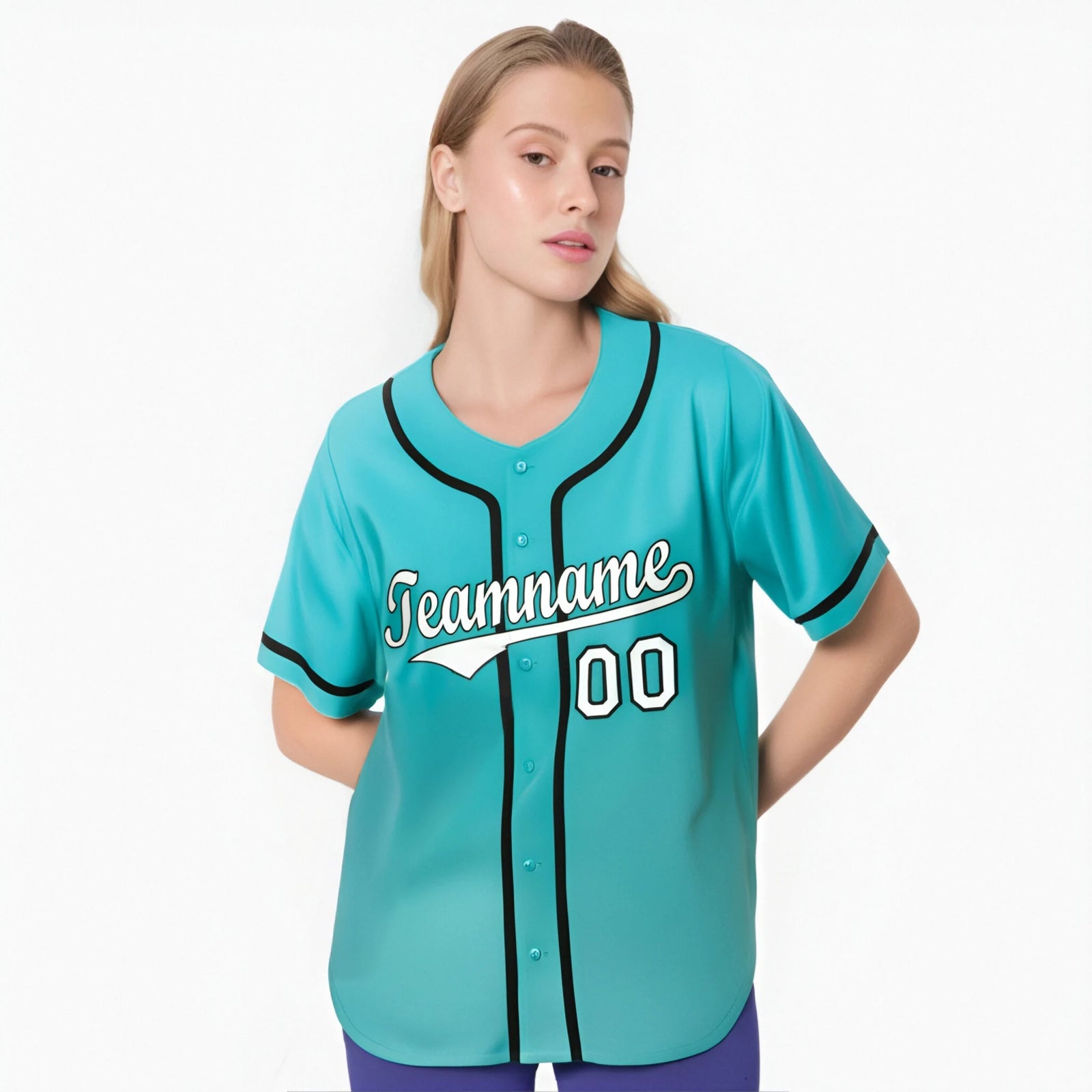 Custom Aqua White-Black Authentic Fade Fashion Baseball Jersey