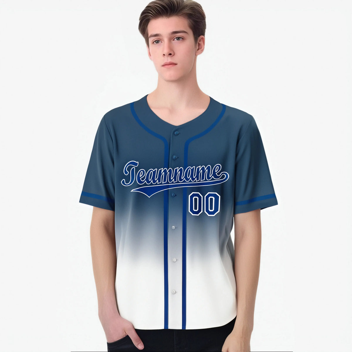 Custom Blue White Authentic Fade Fashion Baseball Jersey