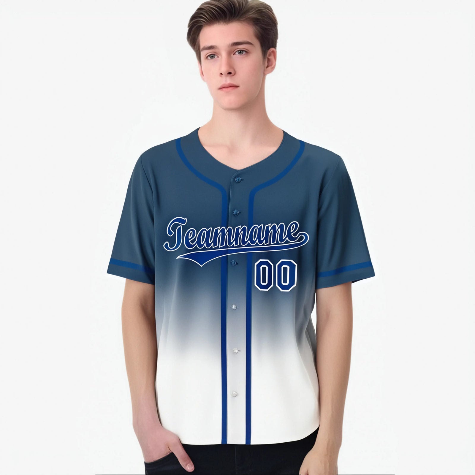 Custom Blue White Authentic Fade Fashion Baseball Jersey