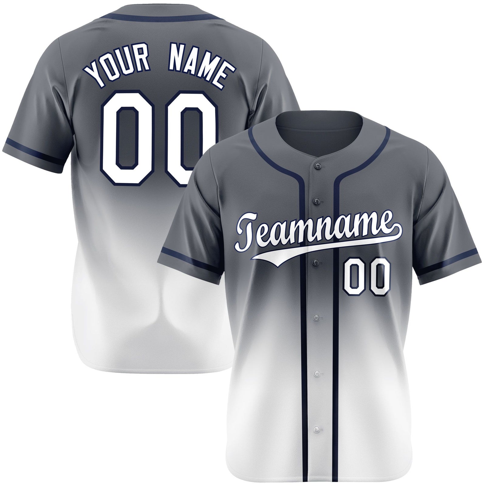 Custom Dark Gray White Authentic Fade Fashion Baseball Jersey
