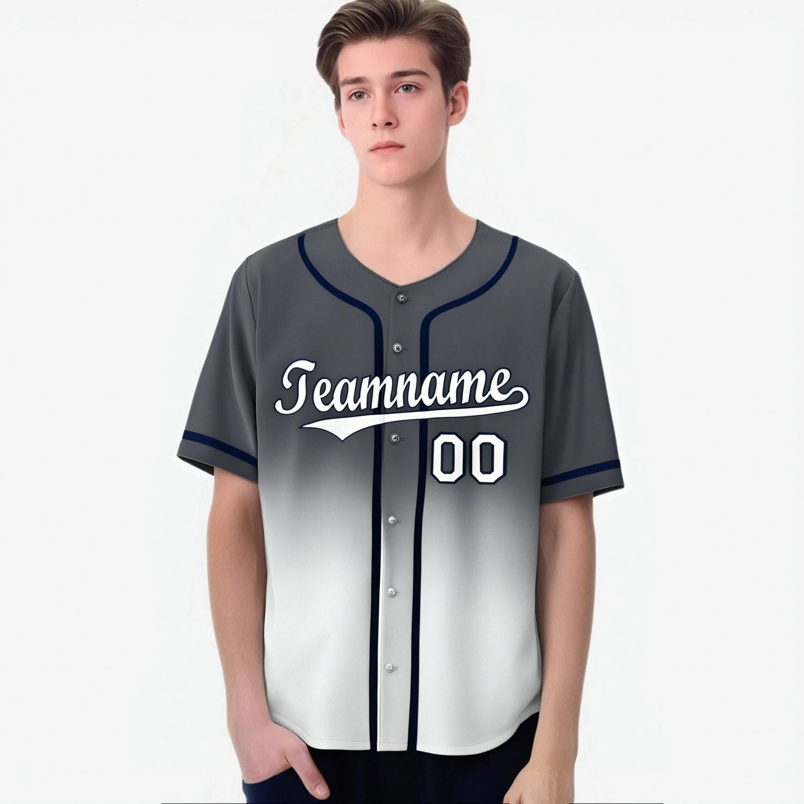 Custom Dark Gray White Authentic Fade Fashion Baseball Jersey