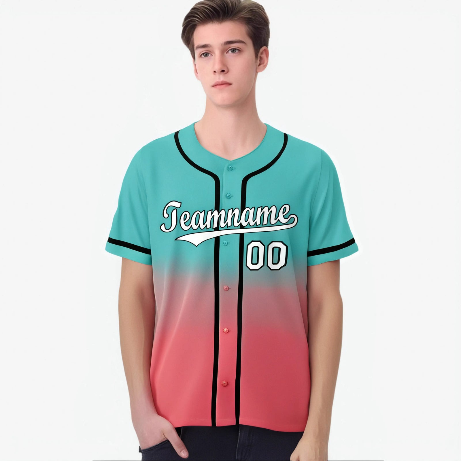 Custom Bright Green Red-Black Authentic Fade Fashion Baseball Jersey