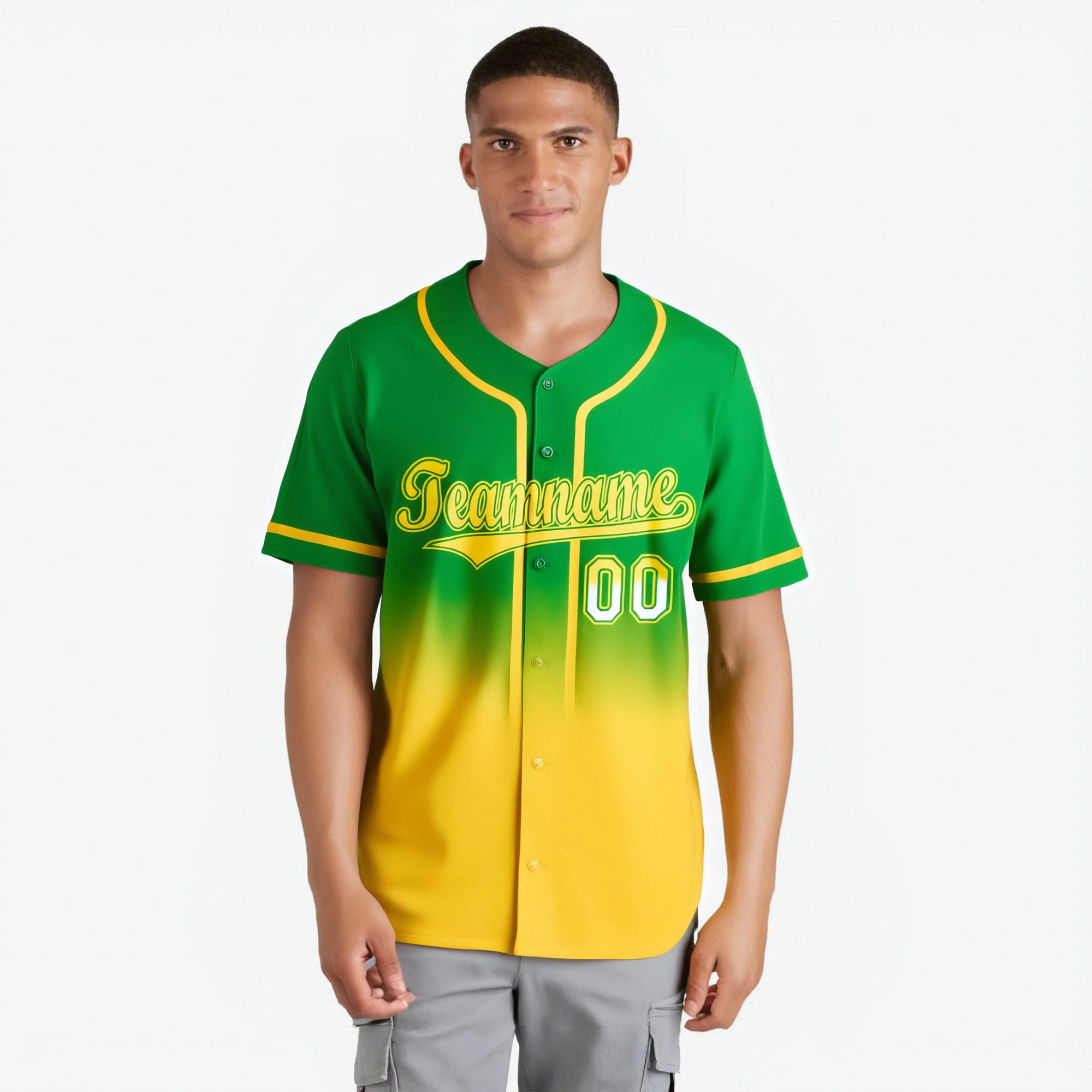 Custom Kelly Green Gold-White Authentic Fade Fashion Baseball Jersey